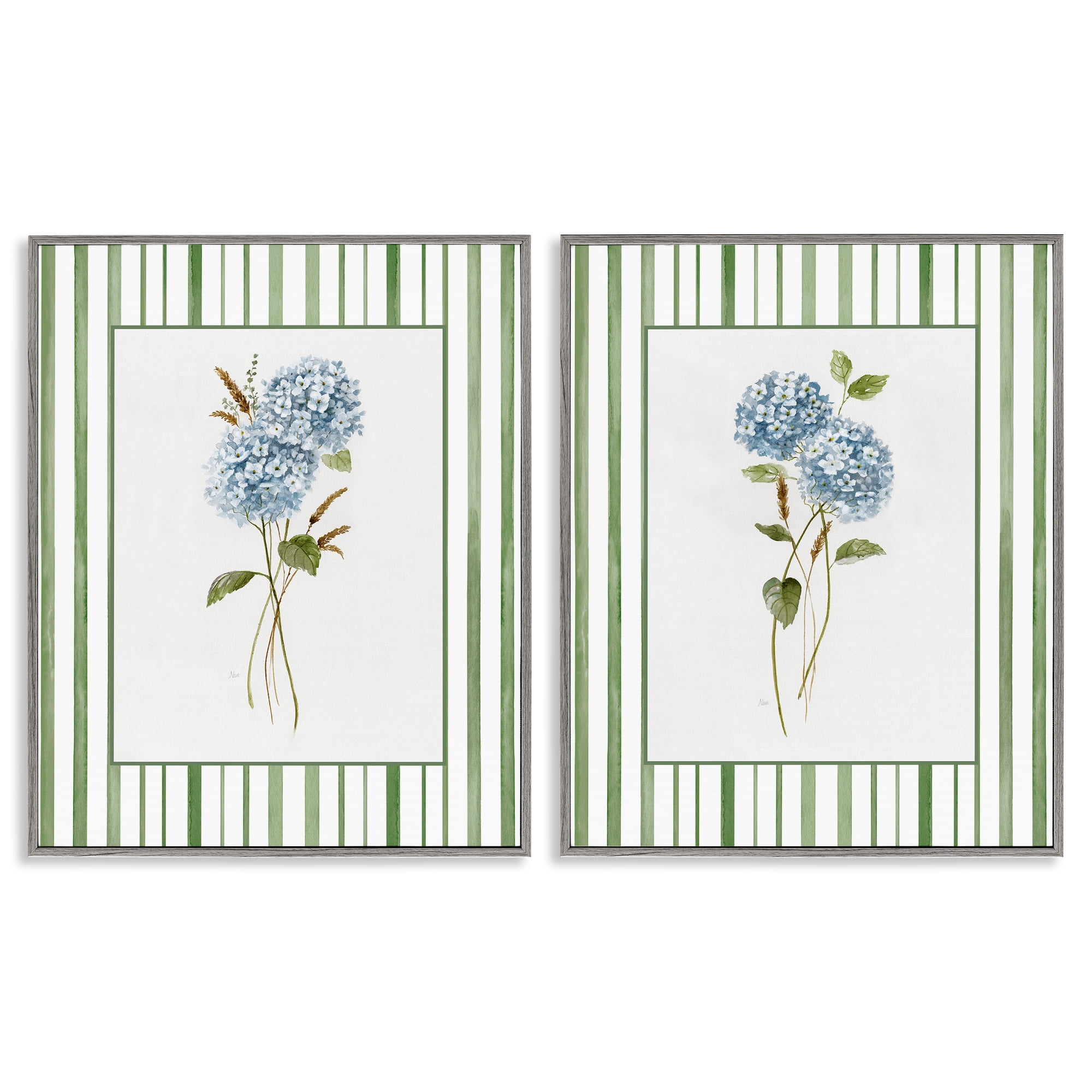 Stupell Industries Wheat & Hydrangea Sprigs 2 Piece Gray Framed Giclee Art Set, design by Nan
