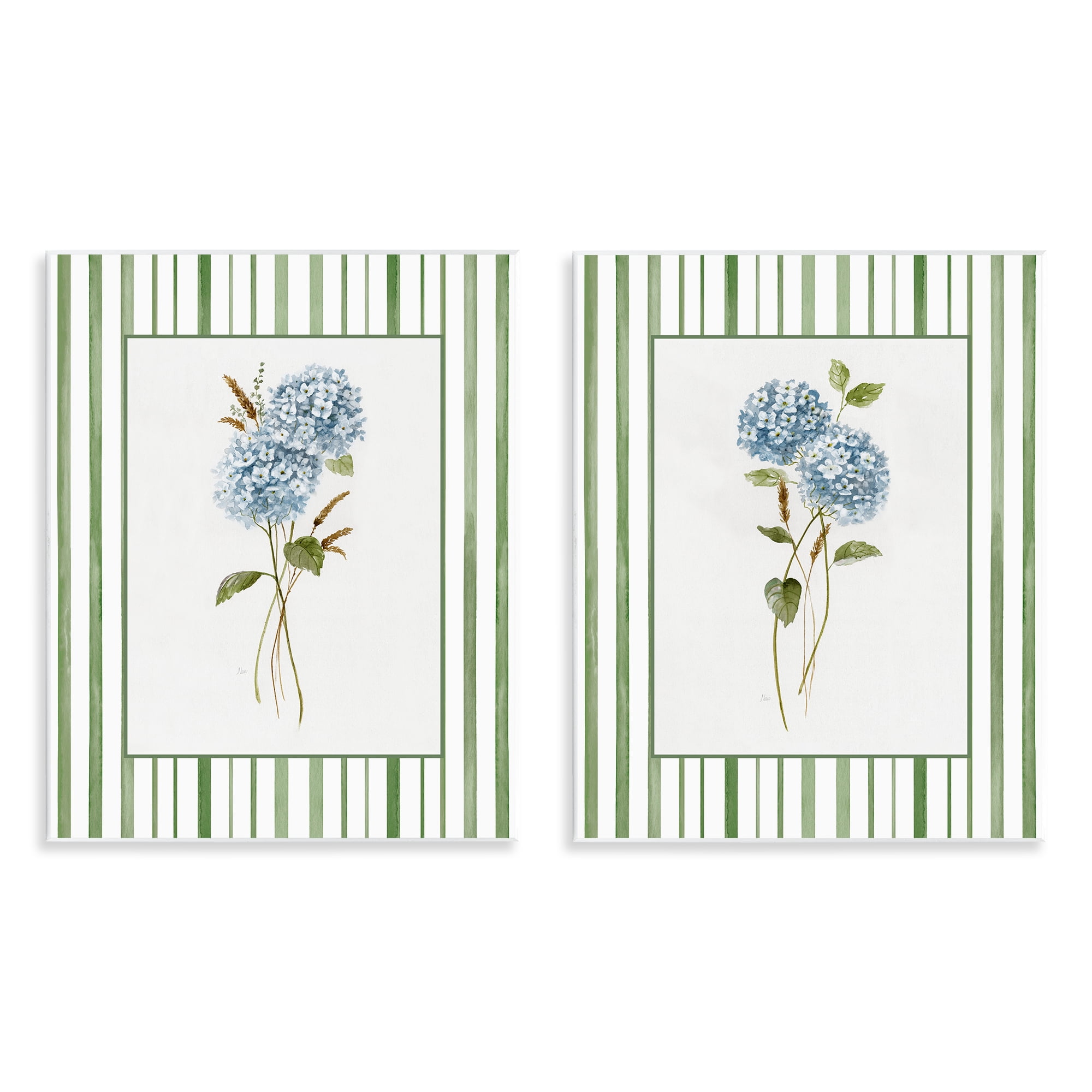 Stupell Industries Wheat & Hydrangea Sprigs 2 Piece Wall Plaque Art Set, design by Nan