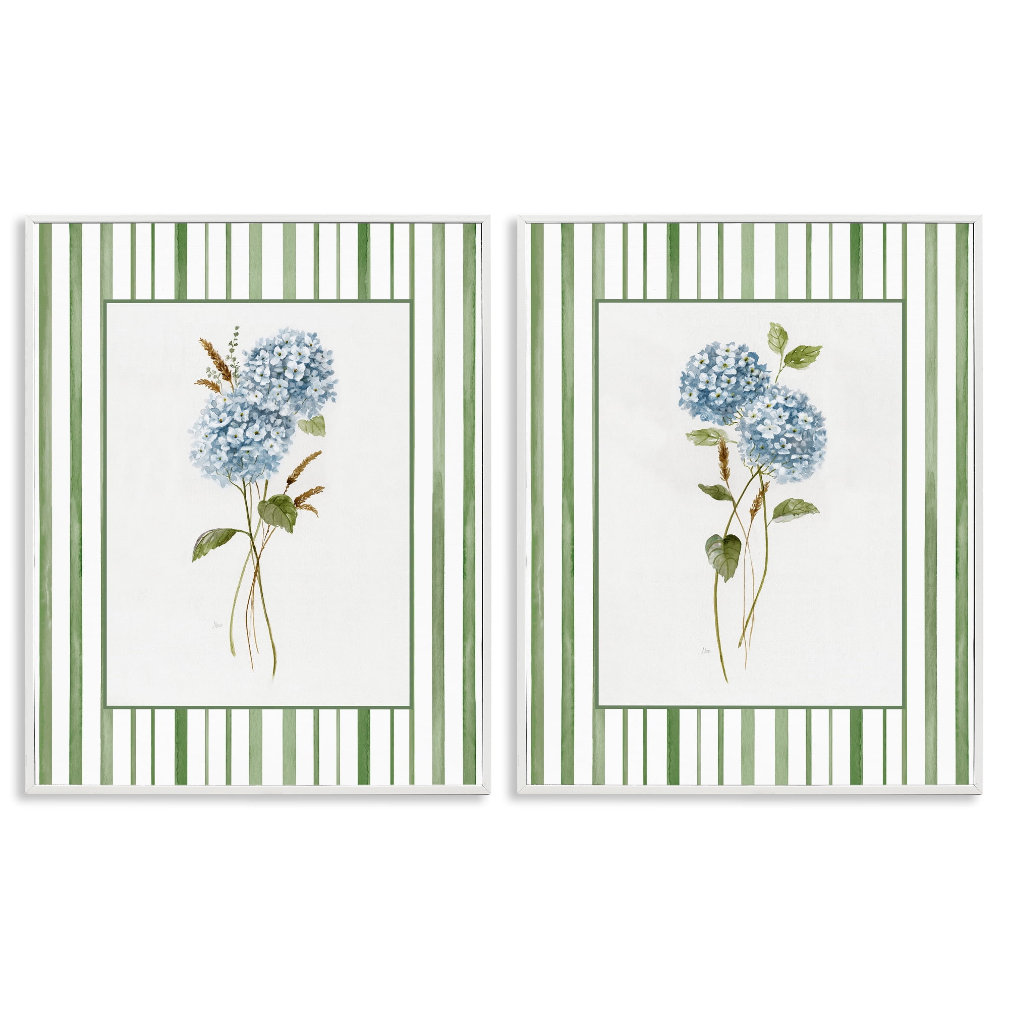 Stupell Industries Wheat & Hydrangea Sprigs 2 Piece White Framed Giclee Art Set, design by Nan