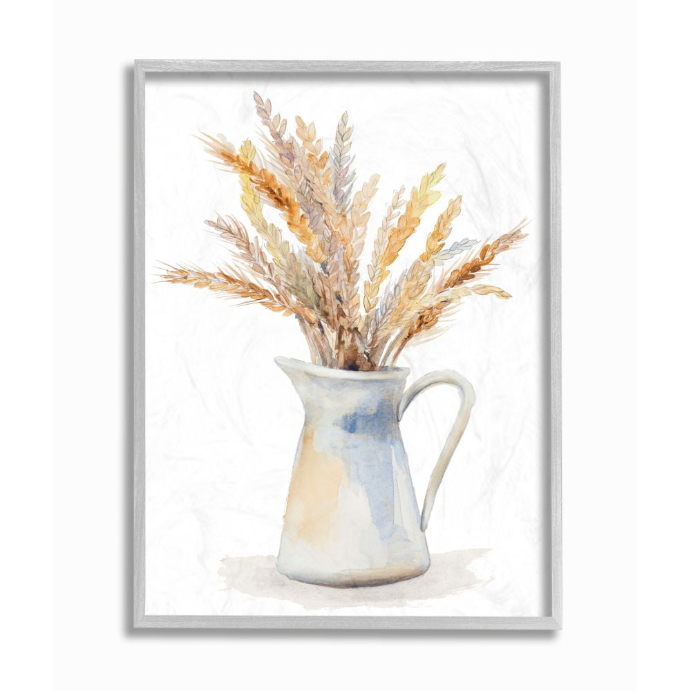 Stupell Industries Wheat In Jug Still Life Watercolor Painting Gray Farmhouse Rustic Framed Giclee Texturized Art by Lanie Loreth