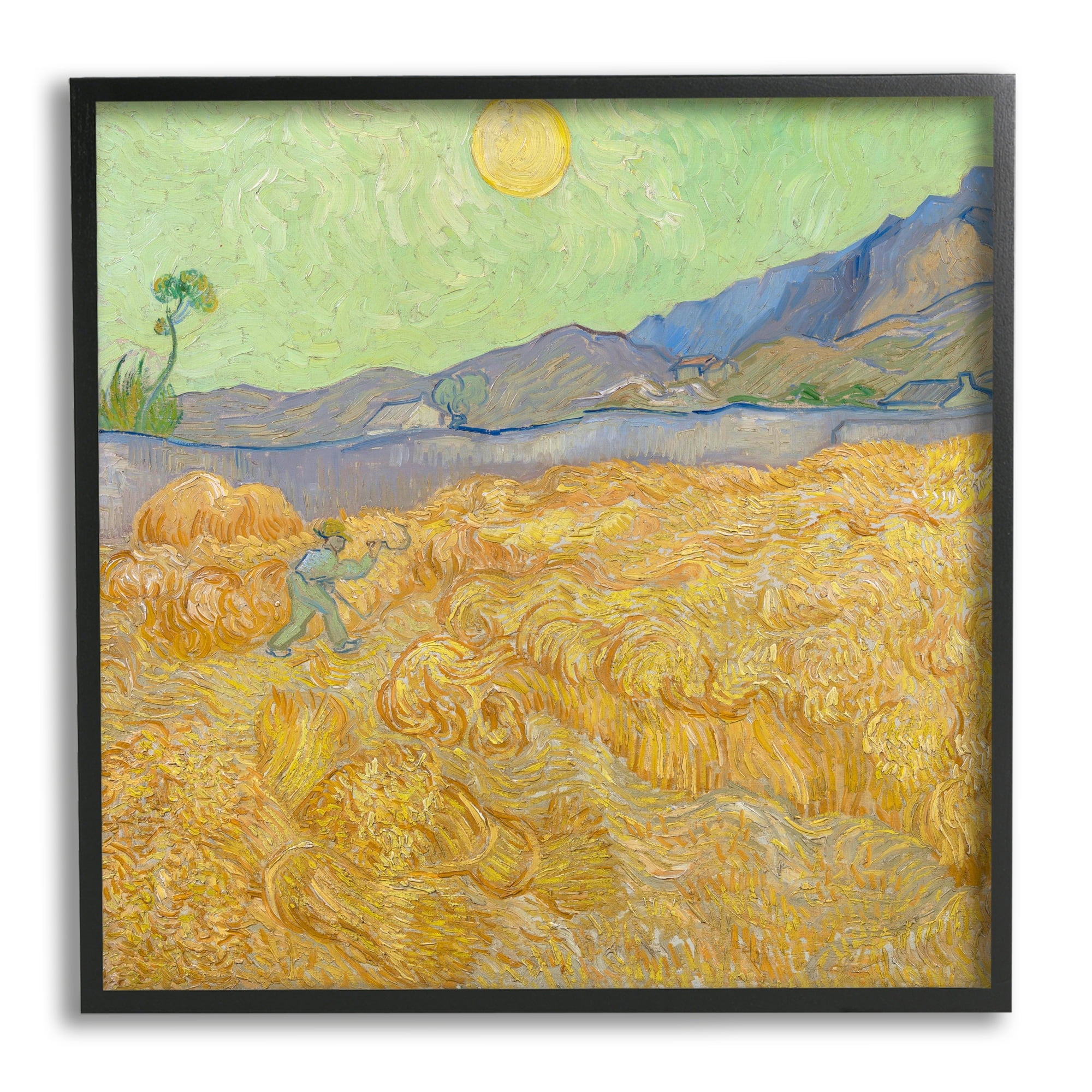 Stupell Industries Wheatefield with a Reaper Vincent van Gogh Classic Painting Painting Black Framed Art Print Wall Art, Design by one1000paintings