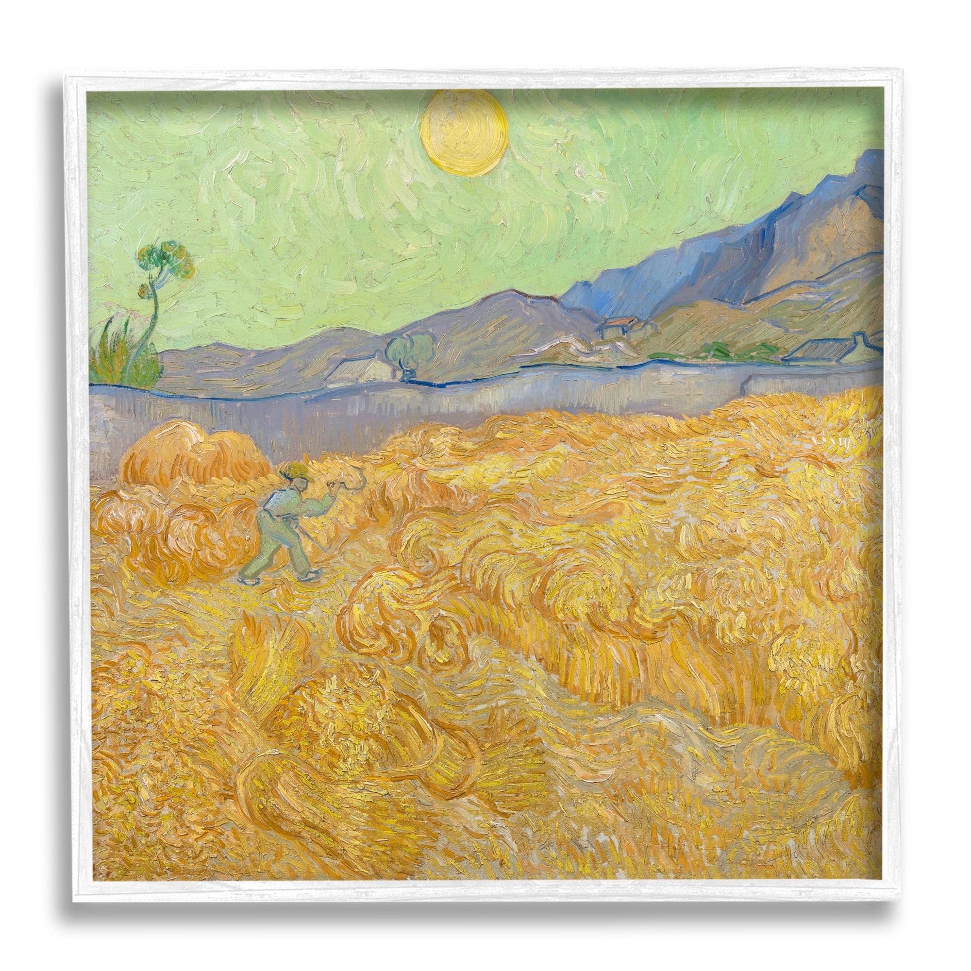Stupell Industries Wheatefield with a Reaper Vincent van Gogh Classic Painting Painting White Framed Art Print Wall Art, Design by one1000paintings