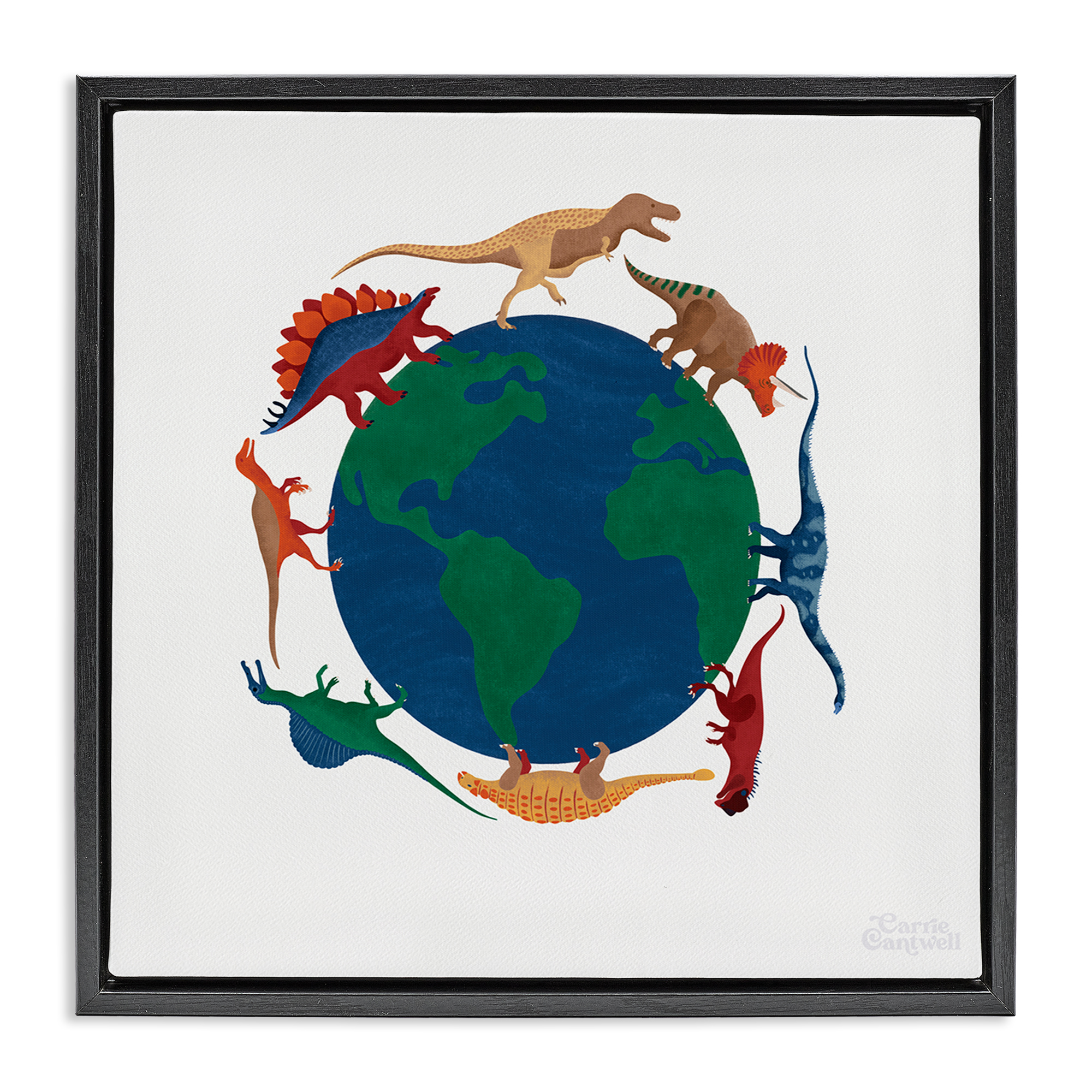 Stupell Industries When Dinos Roamed Education Painting Black Floater Framed Canvas Art Print Wall Art, 25 x 25