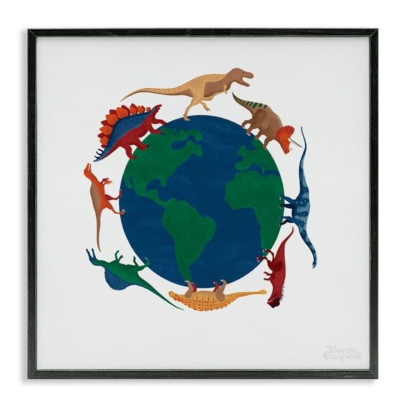 Stupell Industries When Dinos Roamed Education Painting Black Framed Art Print Wall Art, 12 x 12