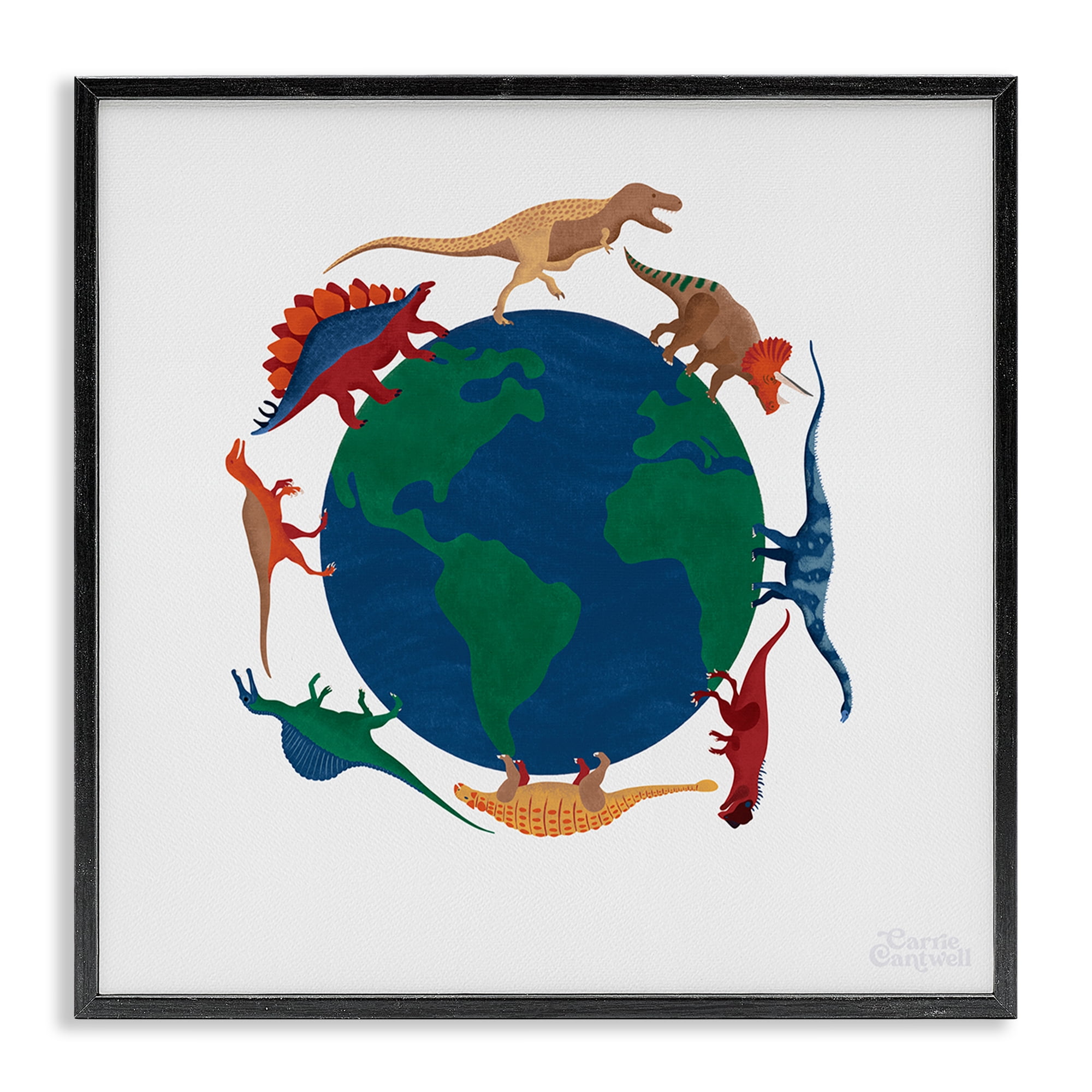 Stupell Industries When Dinos Roamed Education Painting Black Framed Art Print Wall Art, 17 x 17