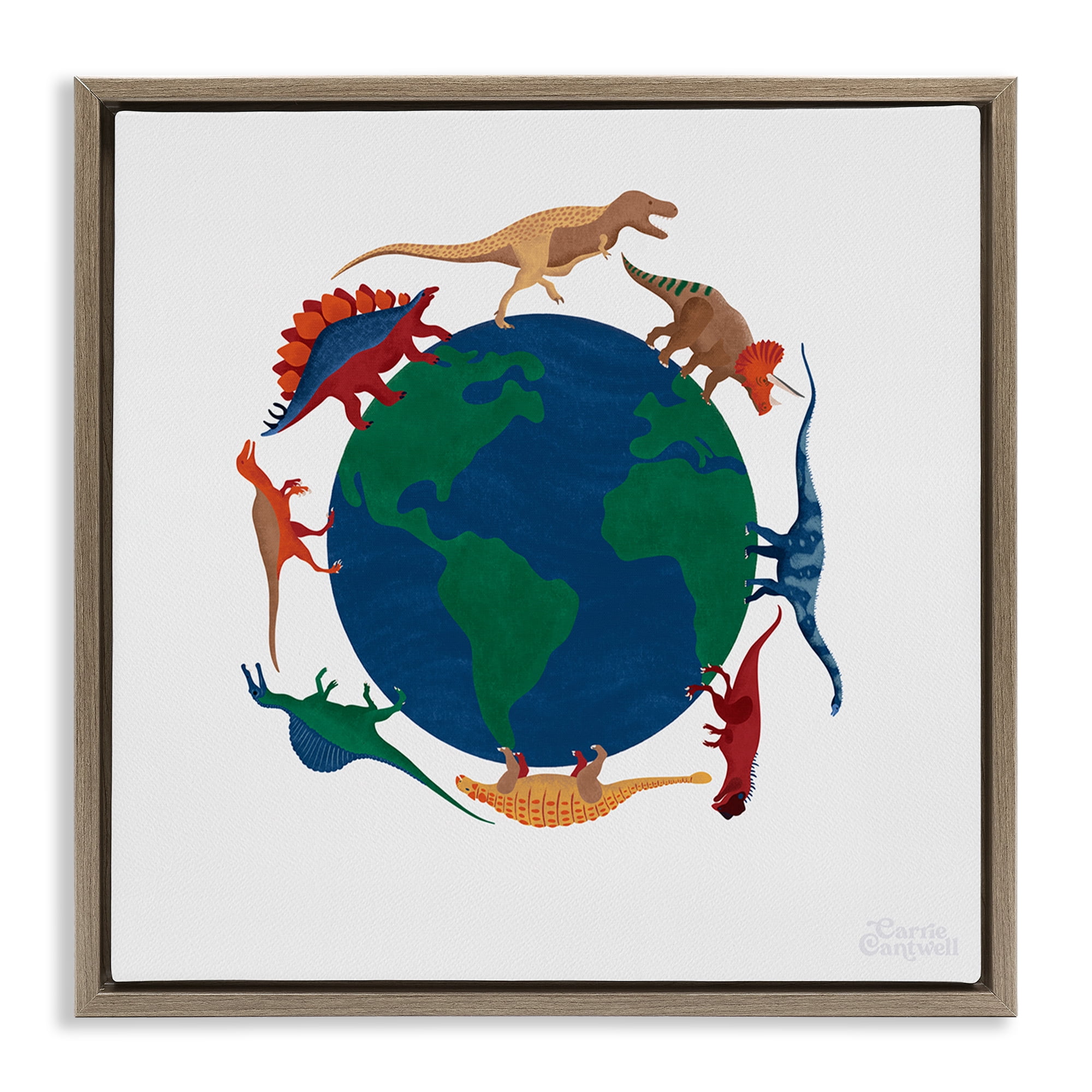 Stupell Industries When Dinos Roamed Education Painting Brown Floater Framed Canvas Art Print Wall Art, 18 x 18