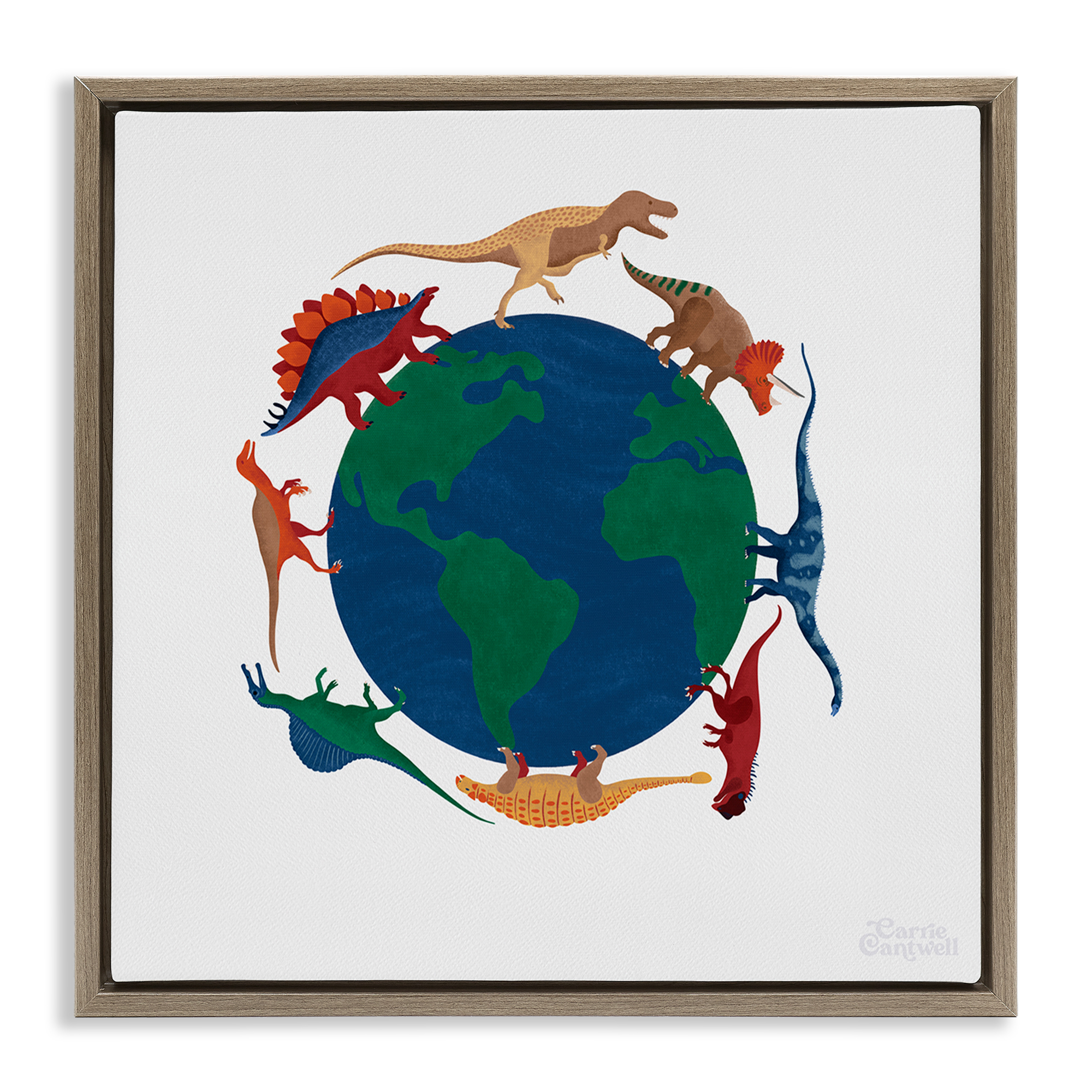 Stupell Industries When Dinos Roamed Education Painting Brown Floater Framed Canvas Art Print Wall Art, 25 x 25