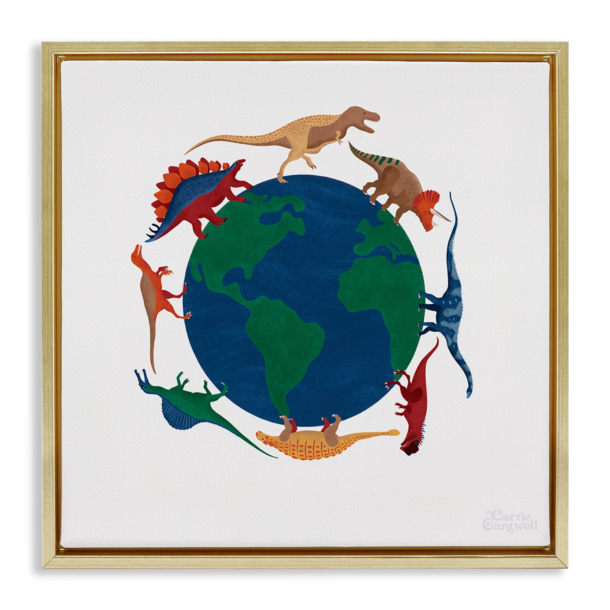 Stupell Industries When Dinos Roamed Education Painting Gold Floater Framed Canvas Art Print Wall Art, 18 x 18