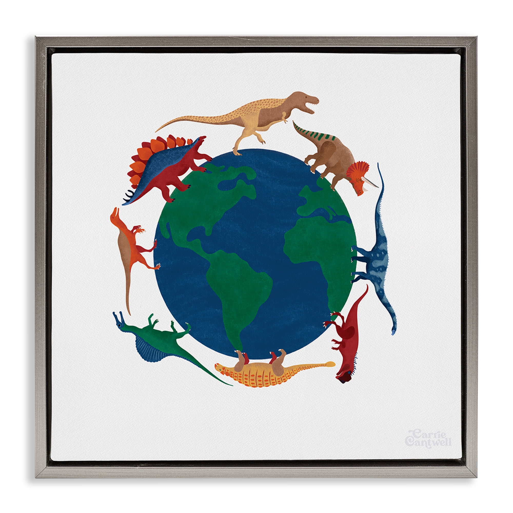Stupell Industries When Dinos Roamed Education Painting Gray Floater Framed Canvas Art Print Wall Art, 25 x 25