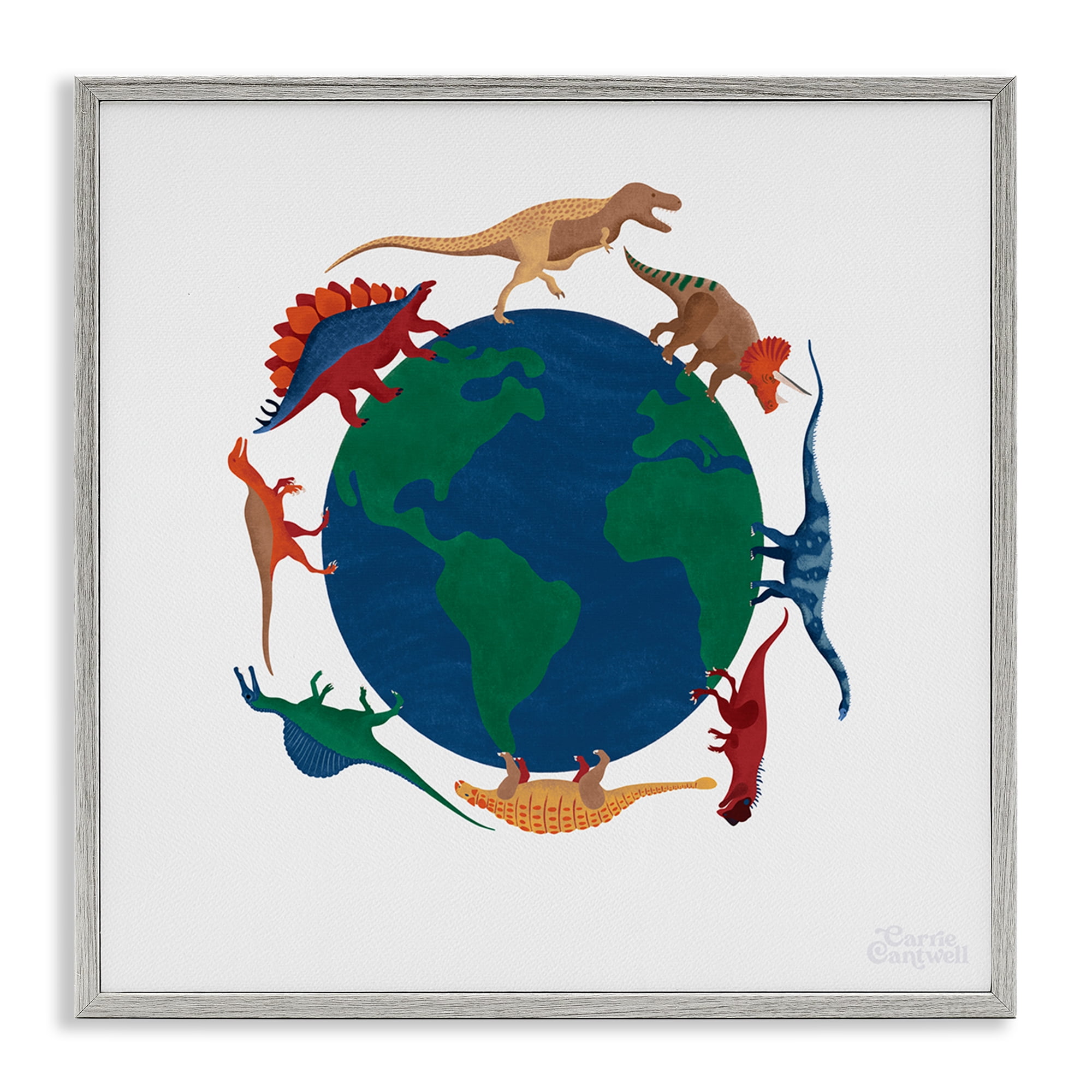 Stupell Industries When Dinos Roamed Education Painting Gray Framed Art Print Wall Art, 24 x 24
