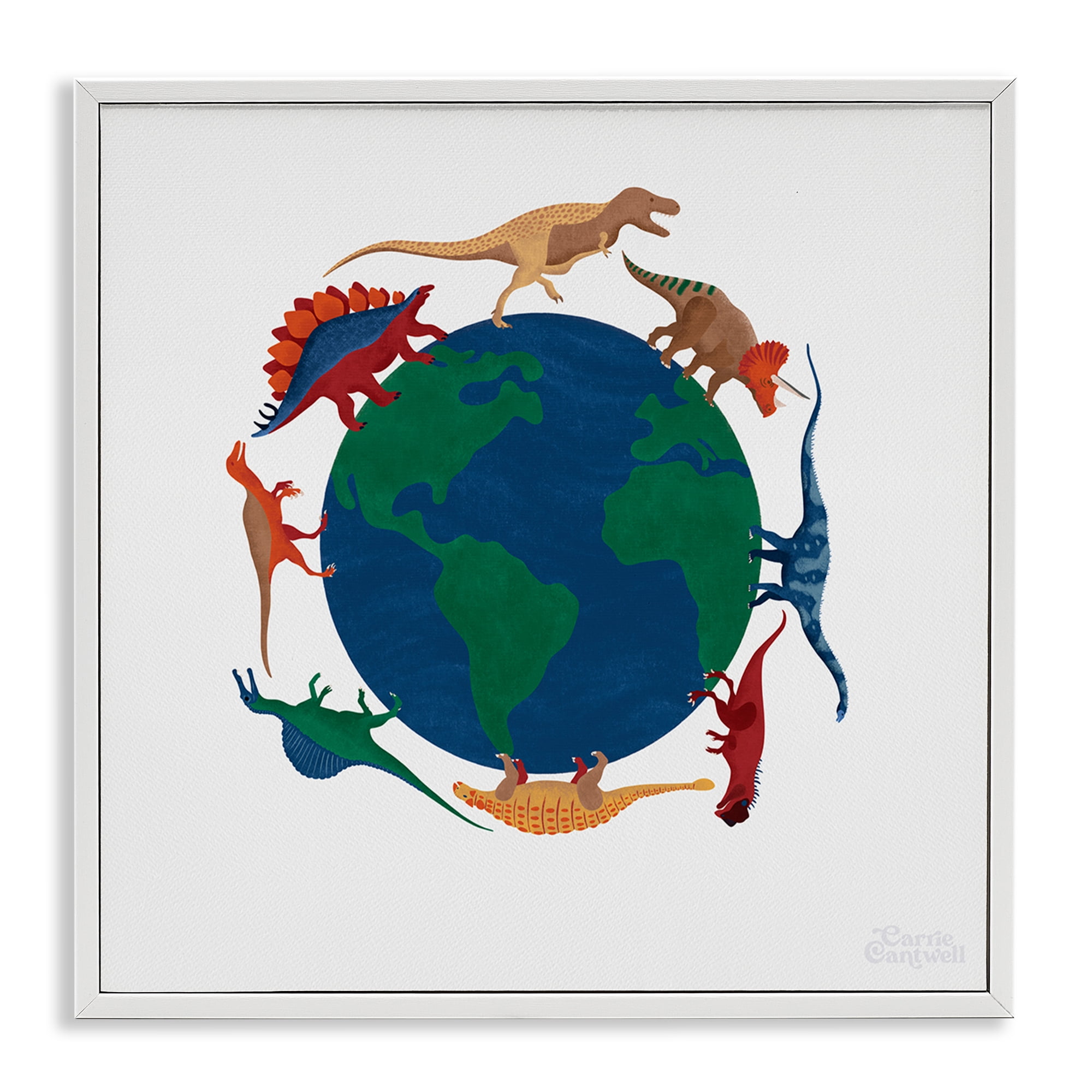 Stupell Industries When Dinos Roamed Education Painting White Framed Art Print Wall Art, 17 x 17