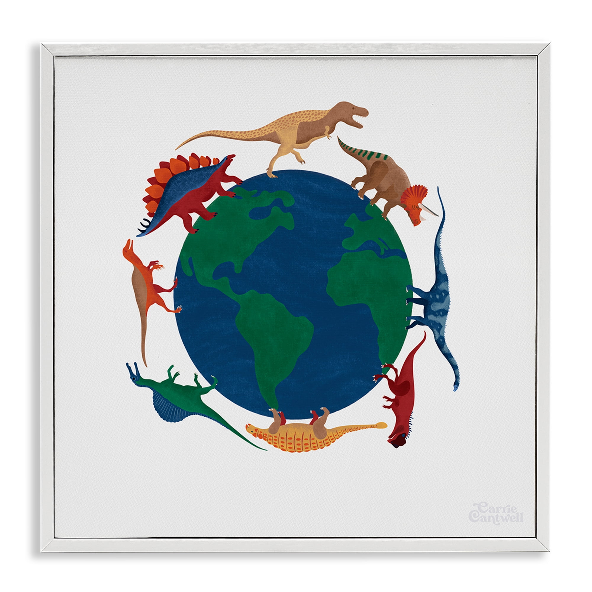 Stupell Industries When Dinos Roamed Education Painting White Framed Art Print Wall Art, 24 x 24