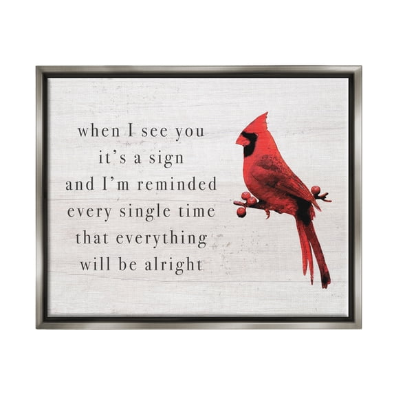 Stupell Industries When I See You Cardinal Phrase Animals & Insects Painting Gray Floater Framed Art Print Wall Art