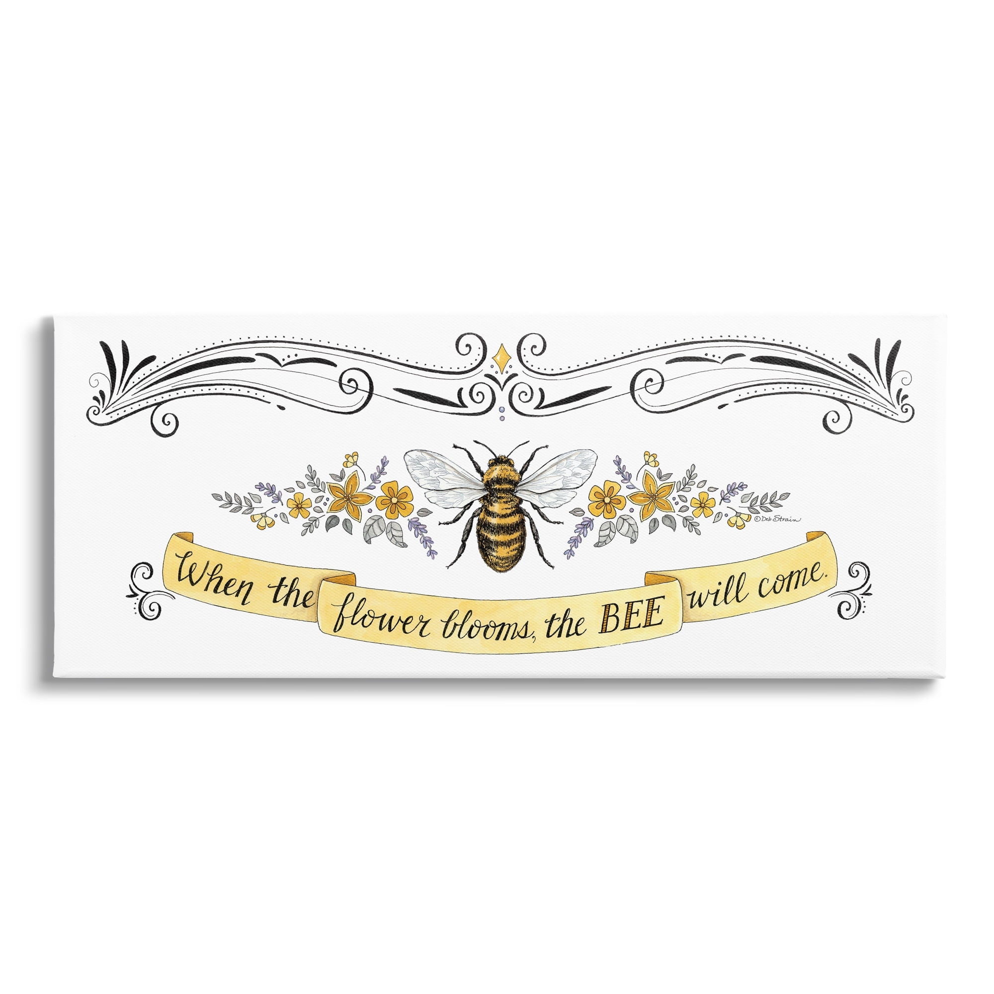 Stupell Industries When The Flower Blooms Honey Bee Banner Quote Graphic Art Gallery Wrapped Canvas Print Wall Art, Design by Deb Strain