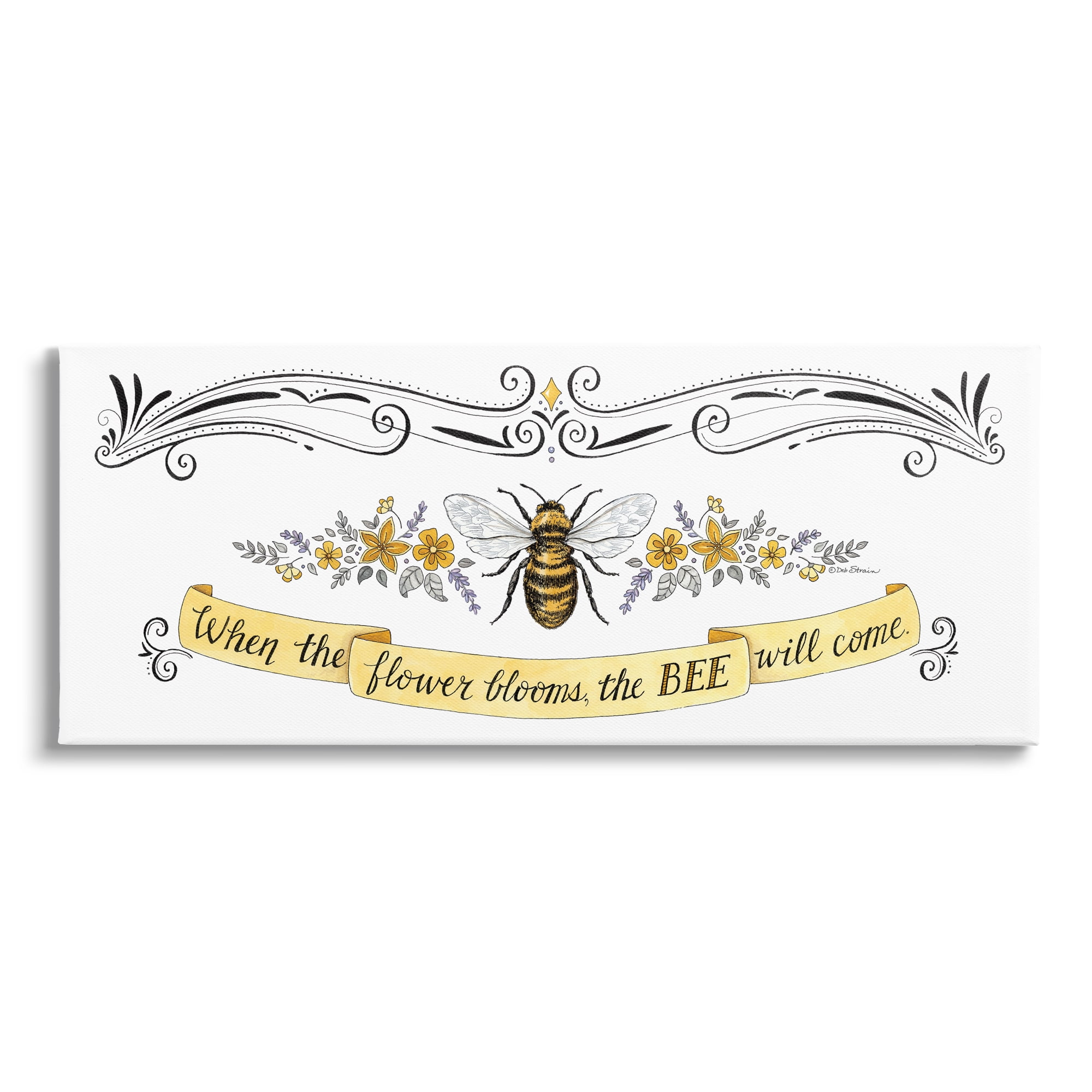 Stupell Industries When The Flower Blooms Honey Bee Banner Quote Graphic Art Gallery Wrapped Canvas Print Wall Art, Design by Deb Strain