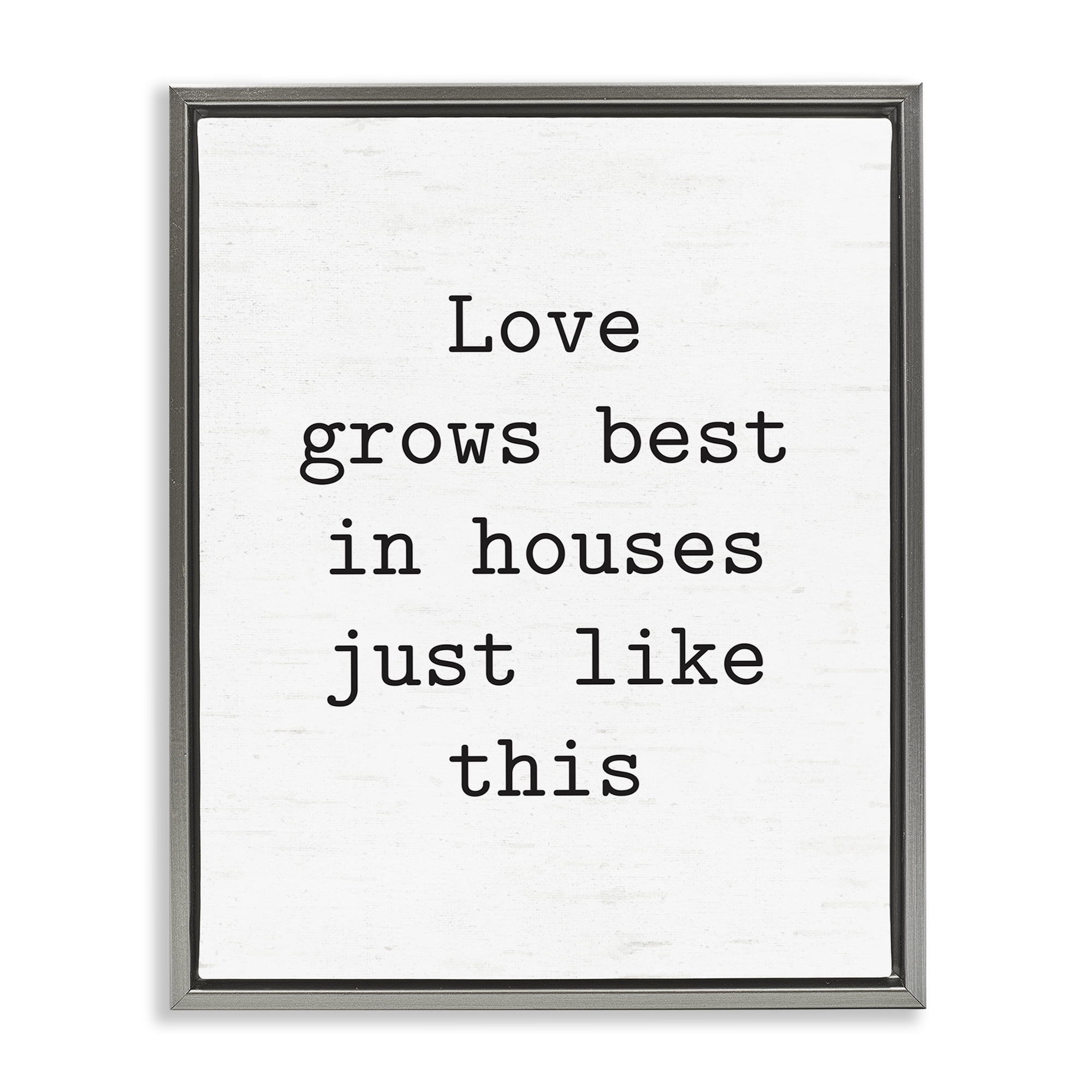 Stupell Industries Where Love Grows Best Text & Numbers Painting Gray Floater Framed Canvas Art Print Wall Art, 17 x 21