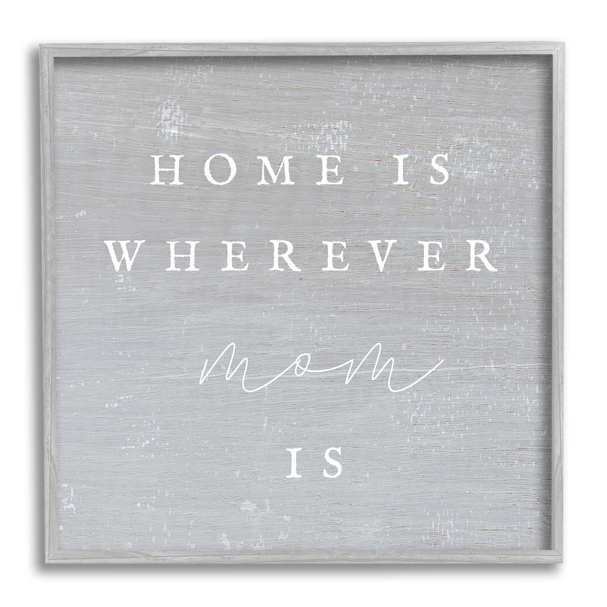 Stupell Industries Where Mom Is Phrase Inspirational Painting Gray Framed Art Print Wall Art, 12 x 12