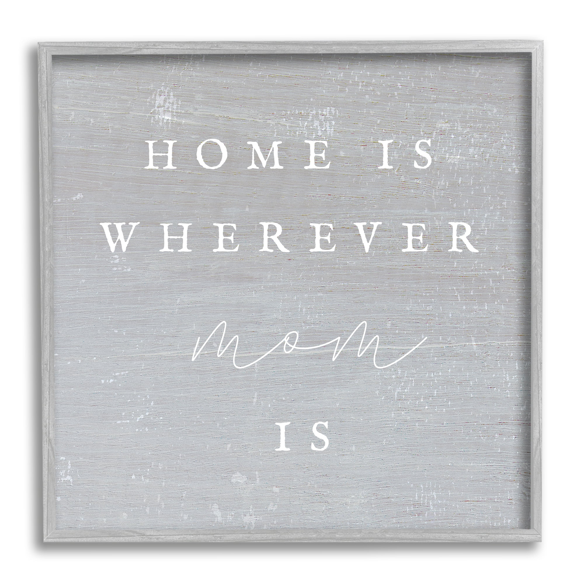 Stupell Industries Where Mom Is Phrase Inspirational Painting Gray Framed Art Print Wall Art, 24 x 24