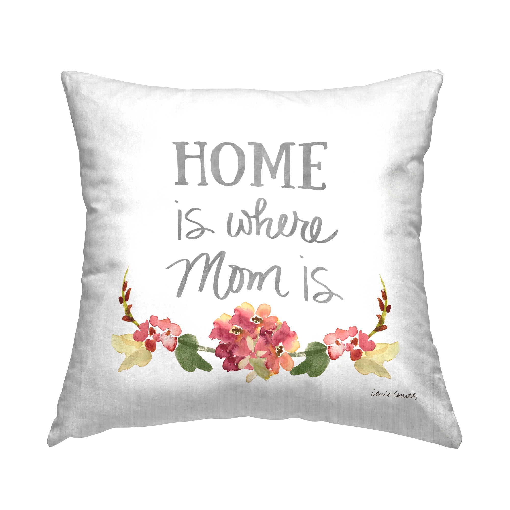 Stupell Industries Where Mom Is Red Floral Blossom Border Design by Lanie Loreth Throw Pillow