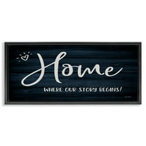 Stupell Industries Where Our Story Begins Typography Painting Black Floater Framed Art Print Wall Art, 25 x 11