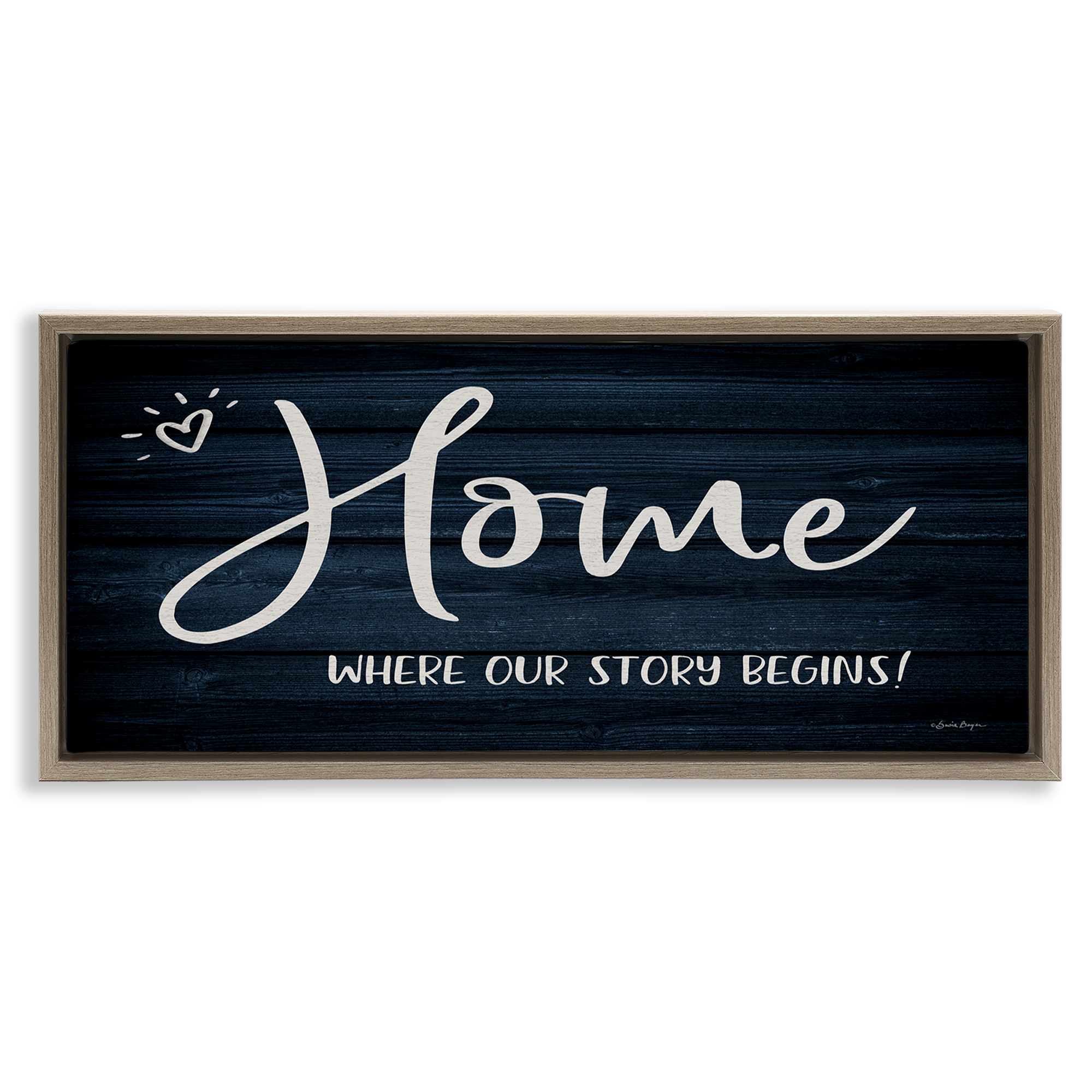 Stupell Industries Where Our Story Begins Typography Painting Brown Floater Framed Art Print Wall Art, 25 x 11