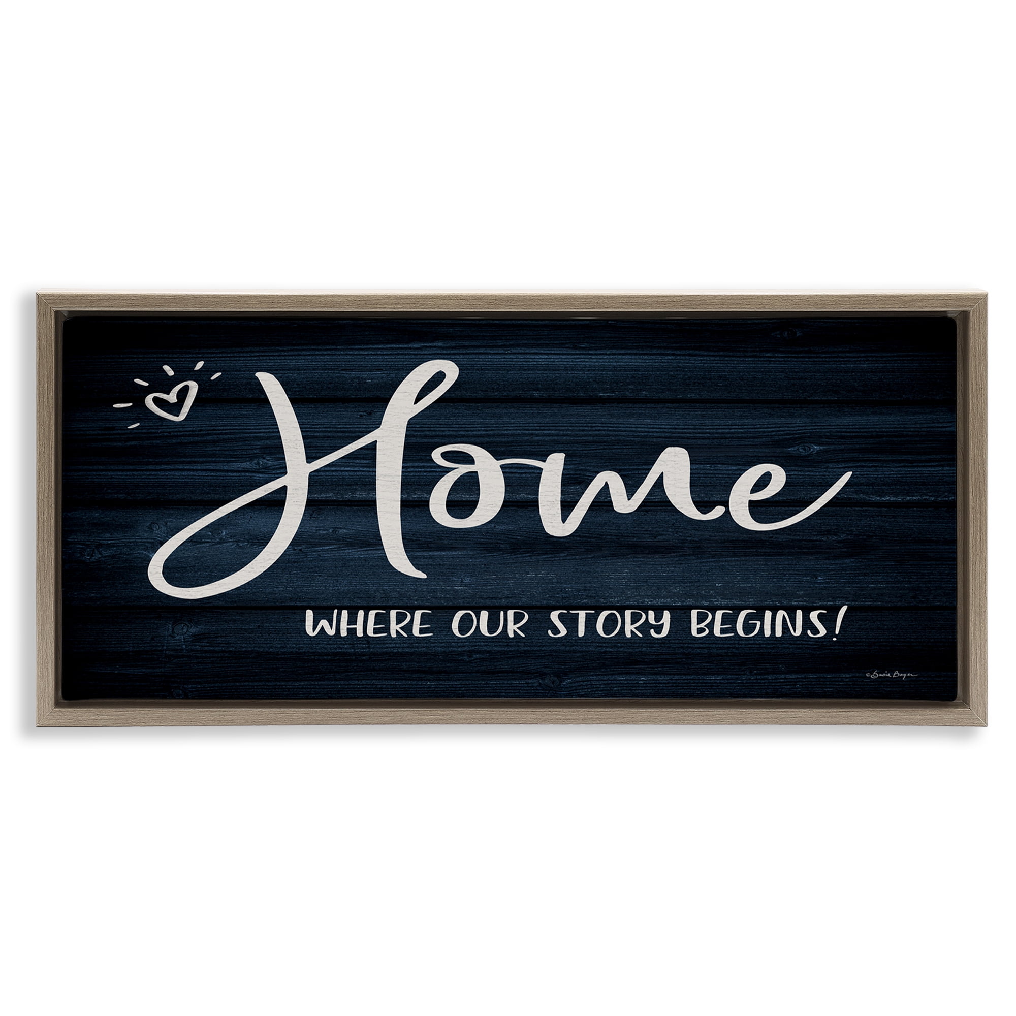 Stupell Industries Where Our Story Begins Typography Painting Brown Floater Framed Art Print Wall Art, 31 x 14