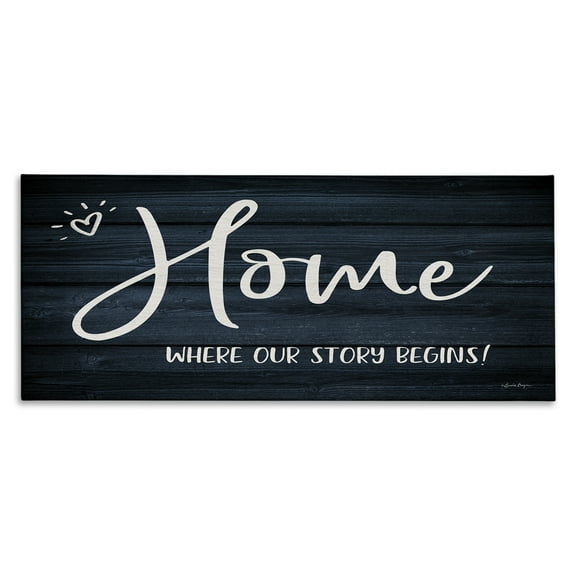 Stupell Industries Where Our Story Begins Typography Painting Gallery Wrapped Canvas Art Print Wall Art, 24 x 10