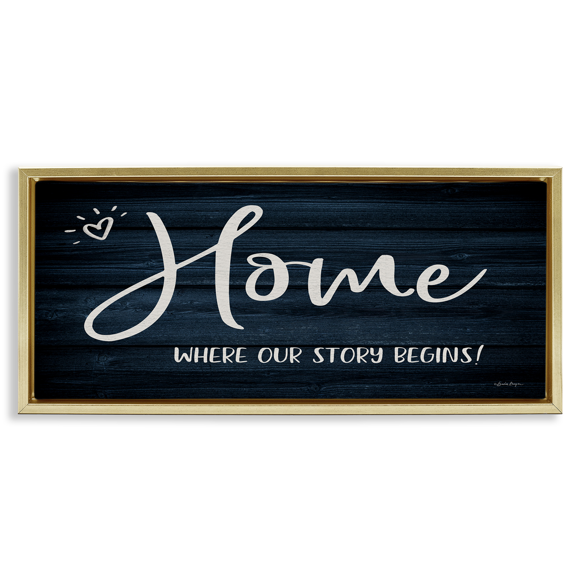 Stupell Industries Where Our Story Begins Typography Painting Gold Floater Framed Art Print Wall Art, 25 x 11