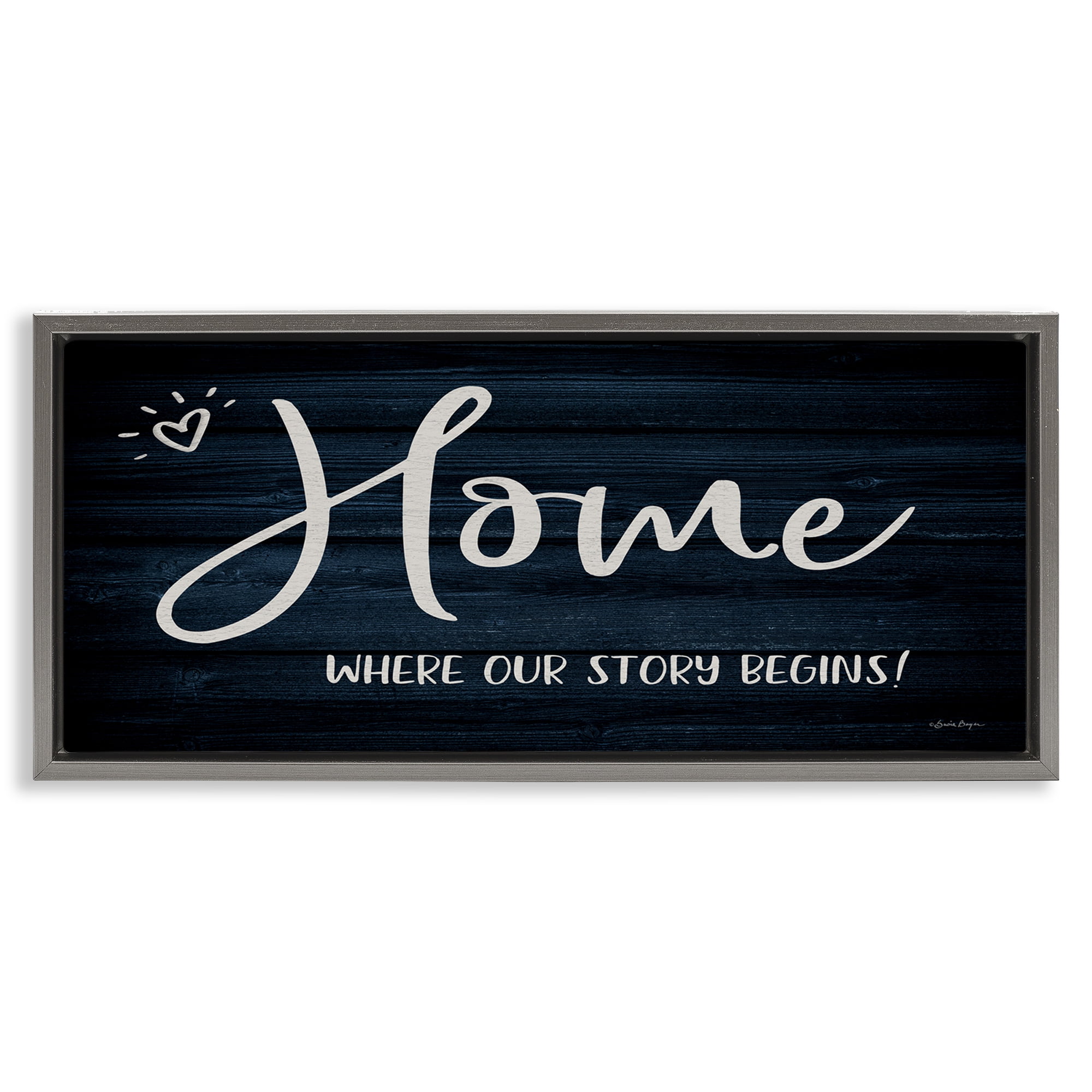 Stupell Industries Where Our Story Begins Typography Painting Gray Floater Framed Art Print Wall Art, 31 x 14