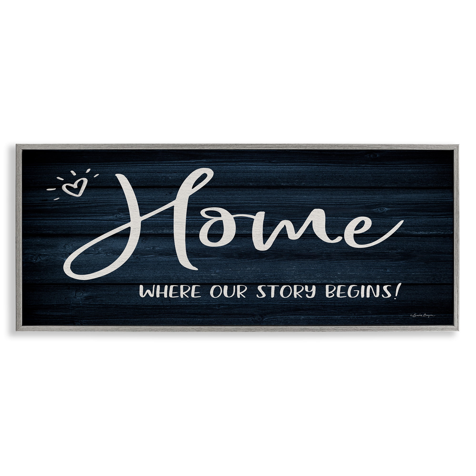 Stupell Industries Where Our Story Begins Typography Painting Gray Framed Art Print Wall Art, 30 x 13