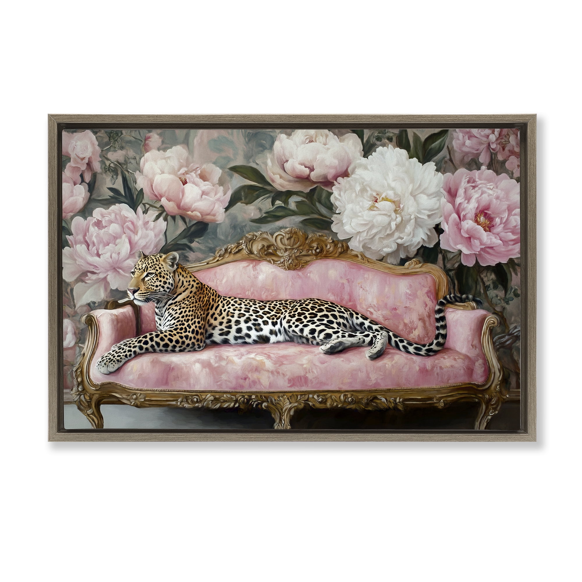 Stupell Industries Where The Leopard Dreams Brown Framed Floater Canvas Wall Art, design by Tina LeCour