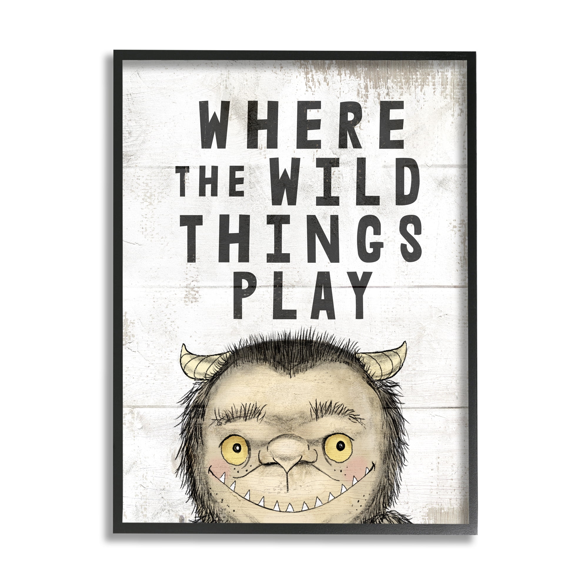 Stupell Industries Where Wild Things Play Phrase Mystical Forest Monster Literature & Film Painting Black Framed Art Print Wall Art, 24 x 30