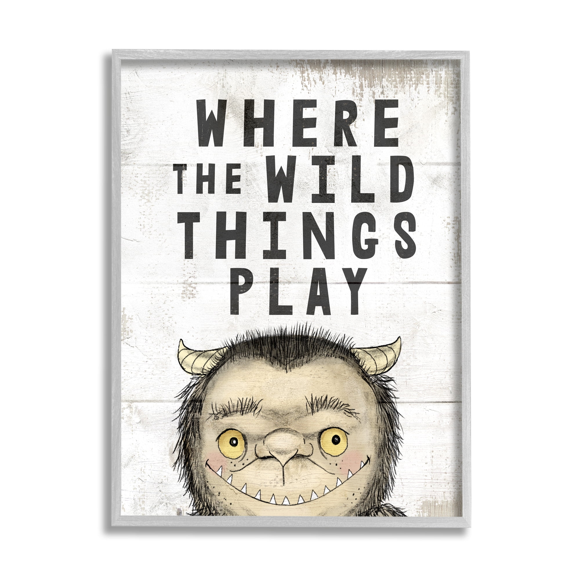 Stupell Industries Where Wild Things Play Phrase Mystical Forest Monster Literature & Film Painting Gray Framed Art Print Wall Art, 11 x 14