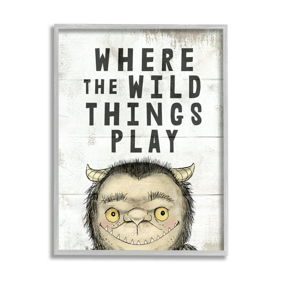 Stupell Industries Where Wild Things Play Phrase Mystical Forest Monster Literature & Film Painting Gray Framed Art Print Wall Art, 24 x 30
