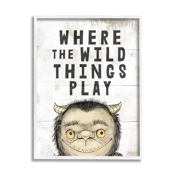 Stupell Industries Where Wild Things Play Phrase Mystical Forest Monster Literature & Film Painting White Framed Art Print Wall Art, 11 x 14