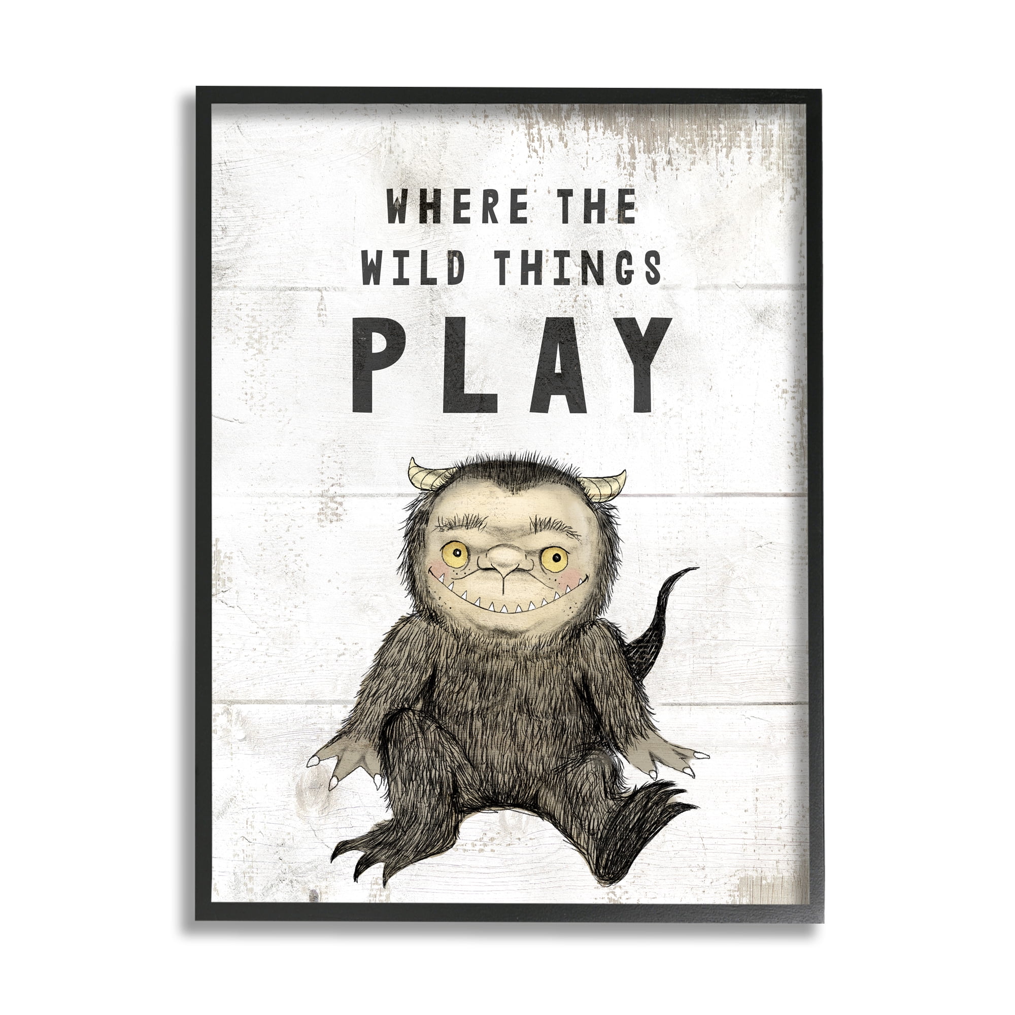 Stupell Industries Where Wild Things Play Rustic Mythical Forest Monster Literature & Film Painting Black Framed Art Print Wall Art, 11 x 14