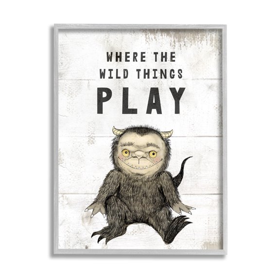 Stupell Industries Where Wild Things Play Rustic Mythical Forest Monster Literature & Film Painting Gray Framed Art Print Wall Art, 24 x 30