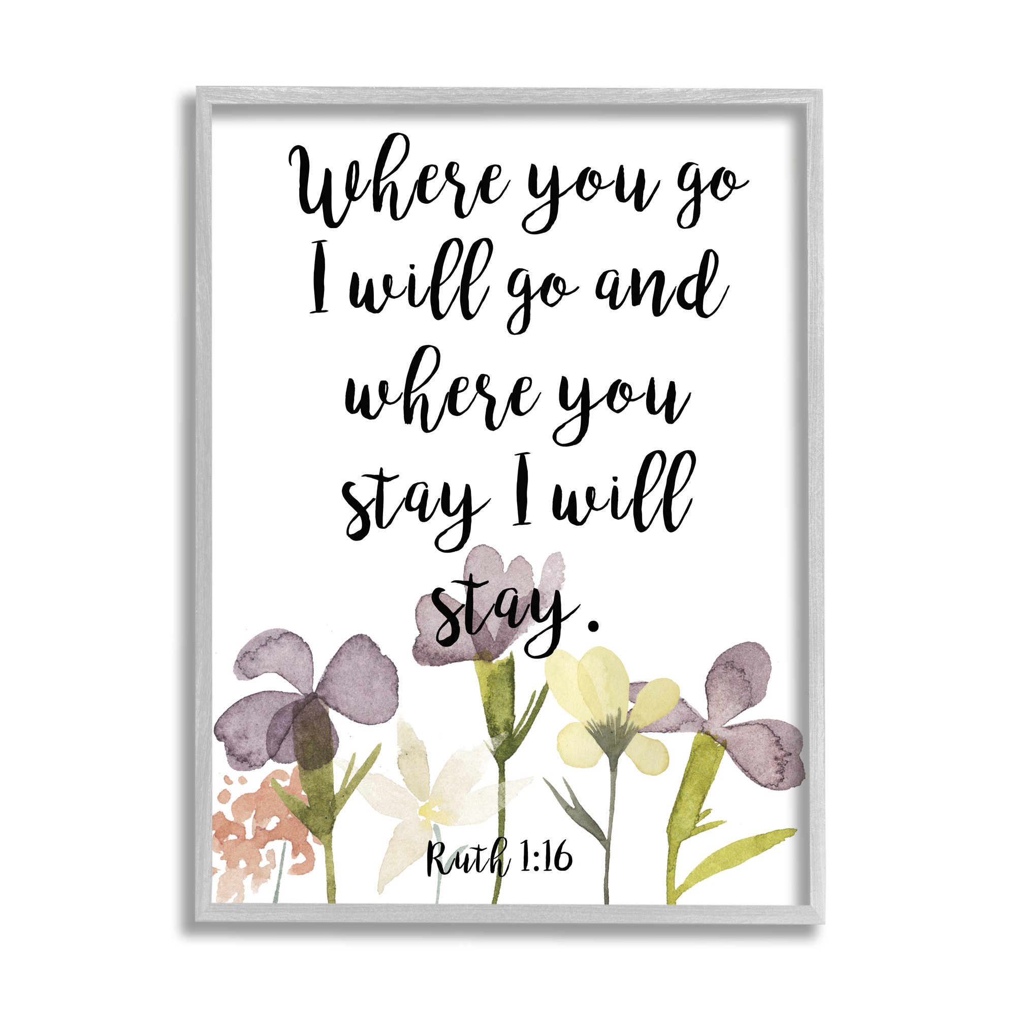 Stupell Industries Where You Go I Will Phrase Purple Spring Flowers Graphic Art Gray Framed Art Print Wall Art, 11x14, by Studio W