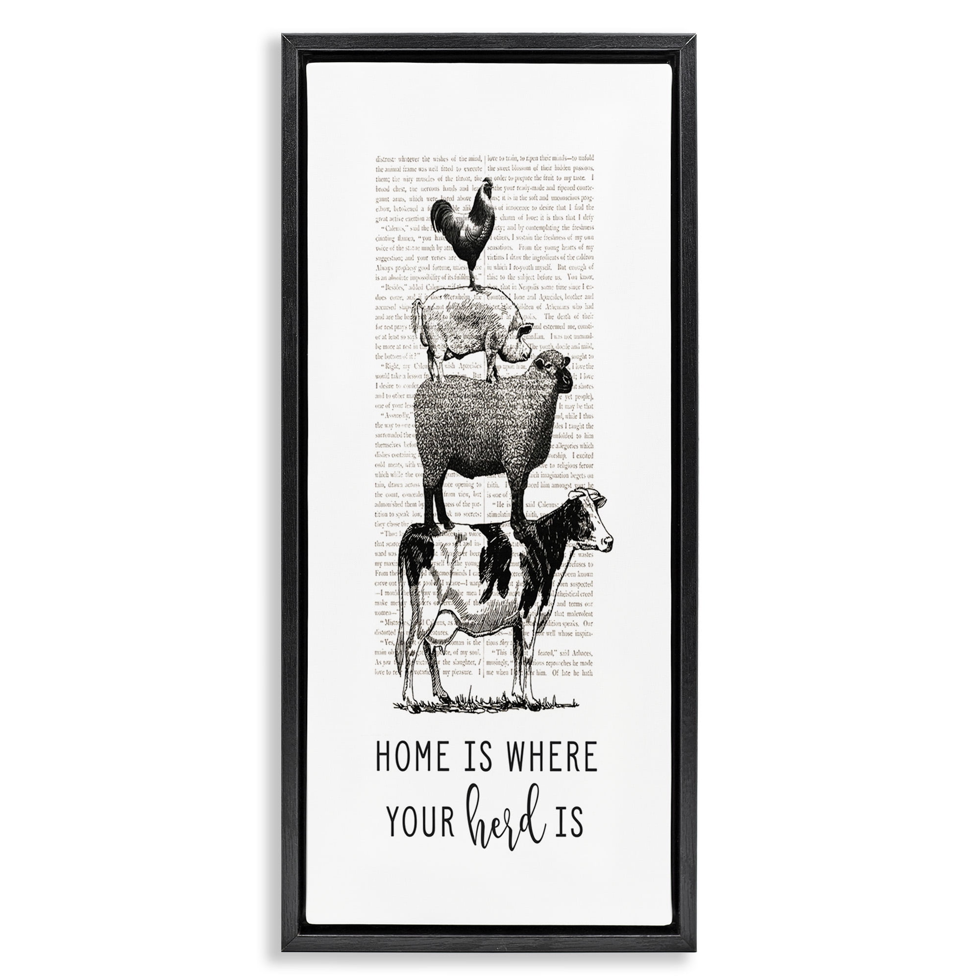 Stupell Industries Where Your Herd Family Animals Animals & Insects Painting Black Floater Framed Canvas Art Print Wall Art, 11 x 25