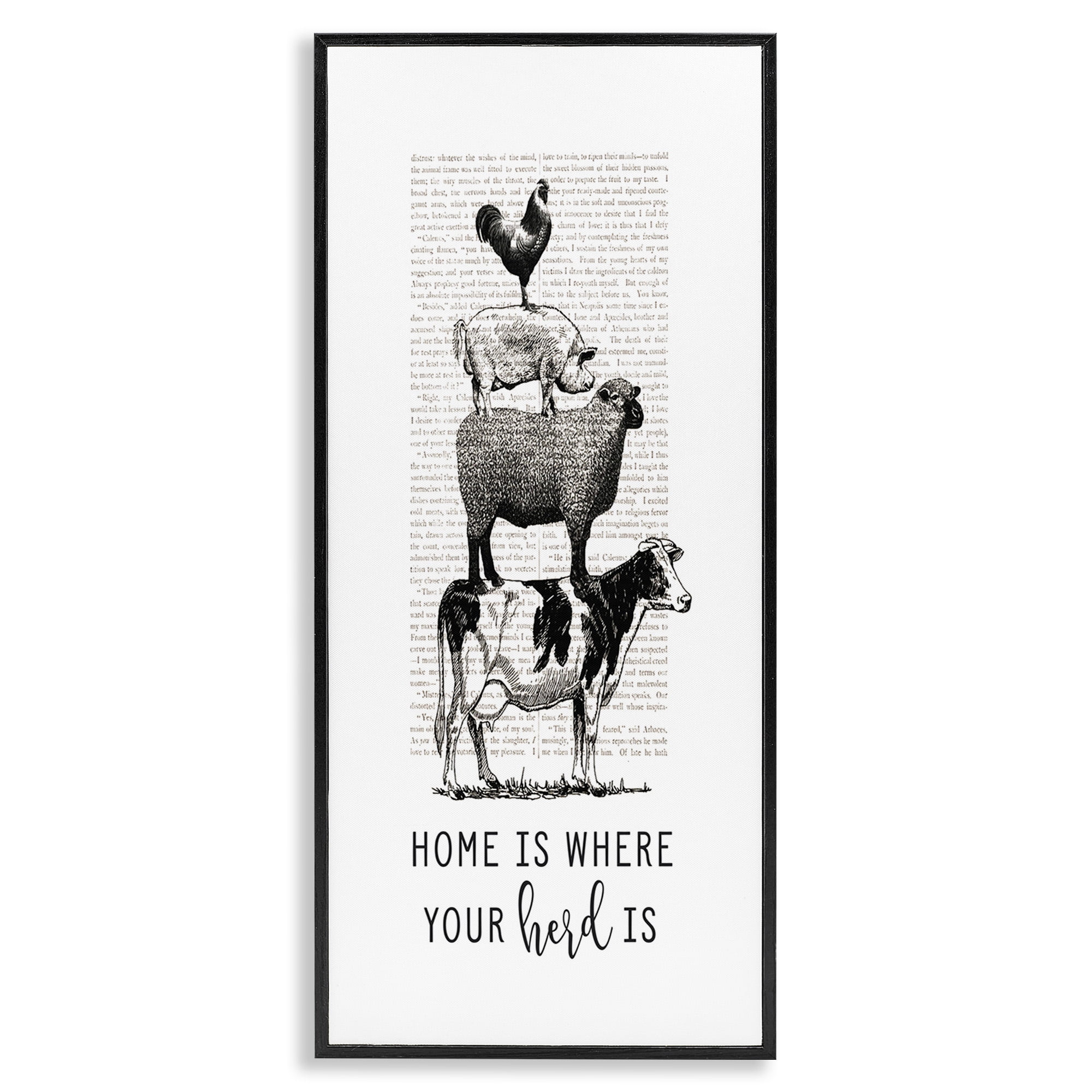 Stupell Industries Where Your Herd Family Animals Animals & Insects Painting Black Framed Art Print Wall Art, 10 x 24