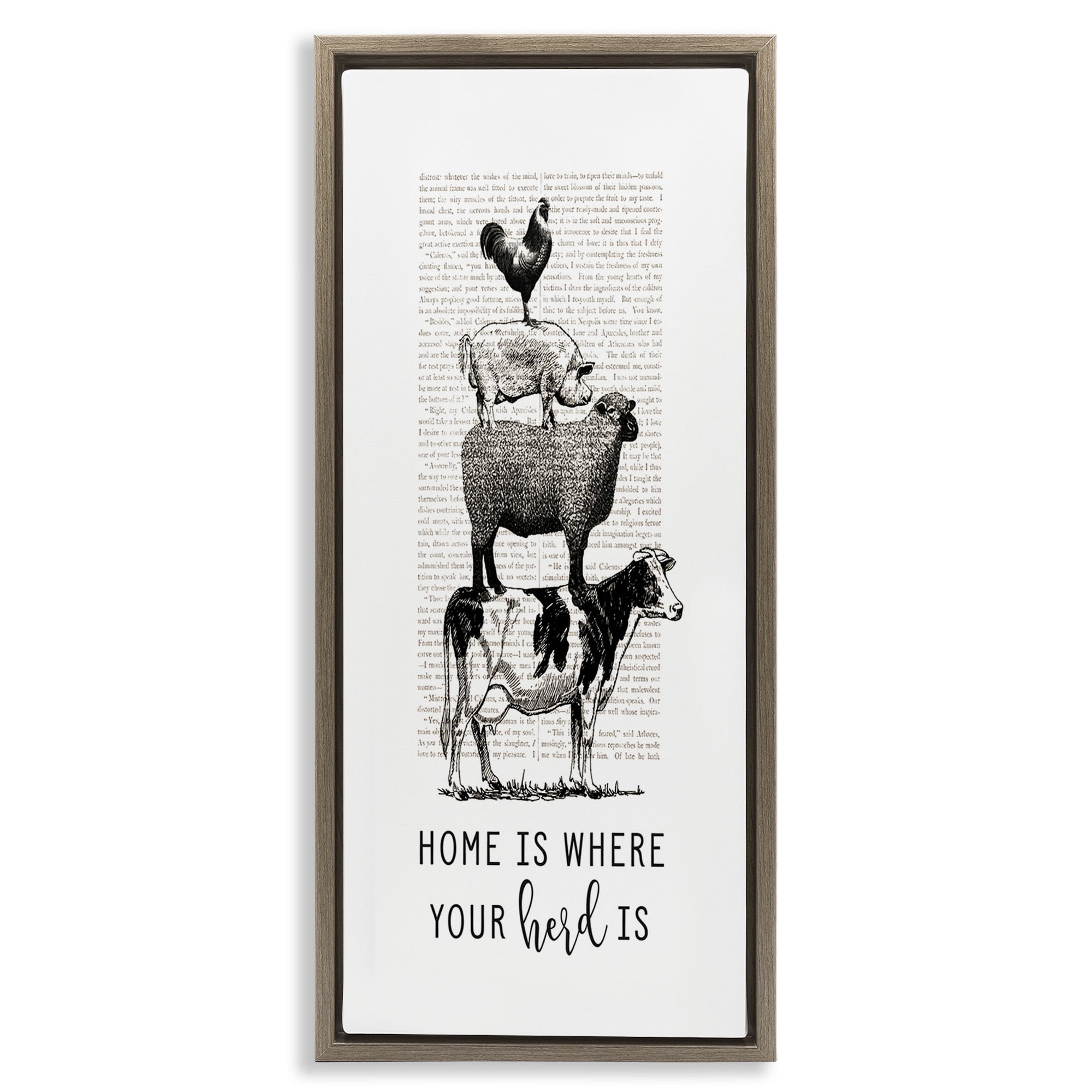 Stupell Industries Where Your Herd Family Animals Animals & Insects Painting Brown Floater Framed Canvas Art Print Wall Art, 11 x 25