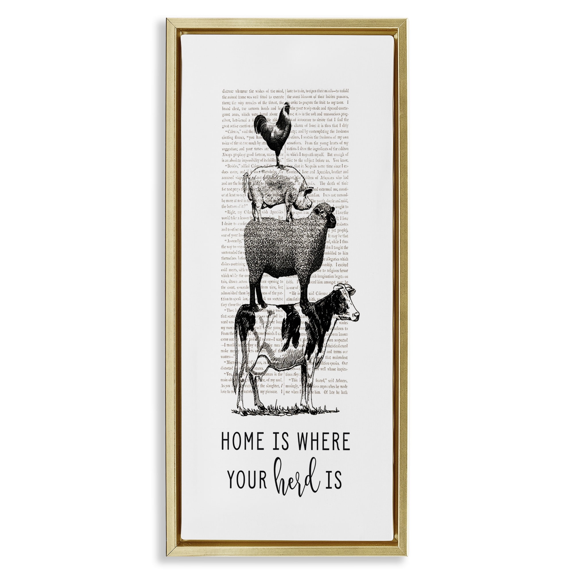 Stupell Industries Where Your Herd Family Animals Animals & Insects Painting Gold Floater Framed Canvas Art Print Wall Art, 11 x 25
