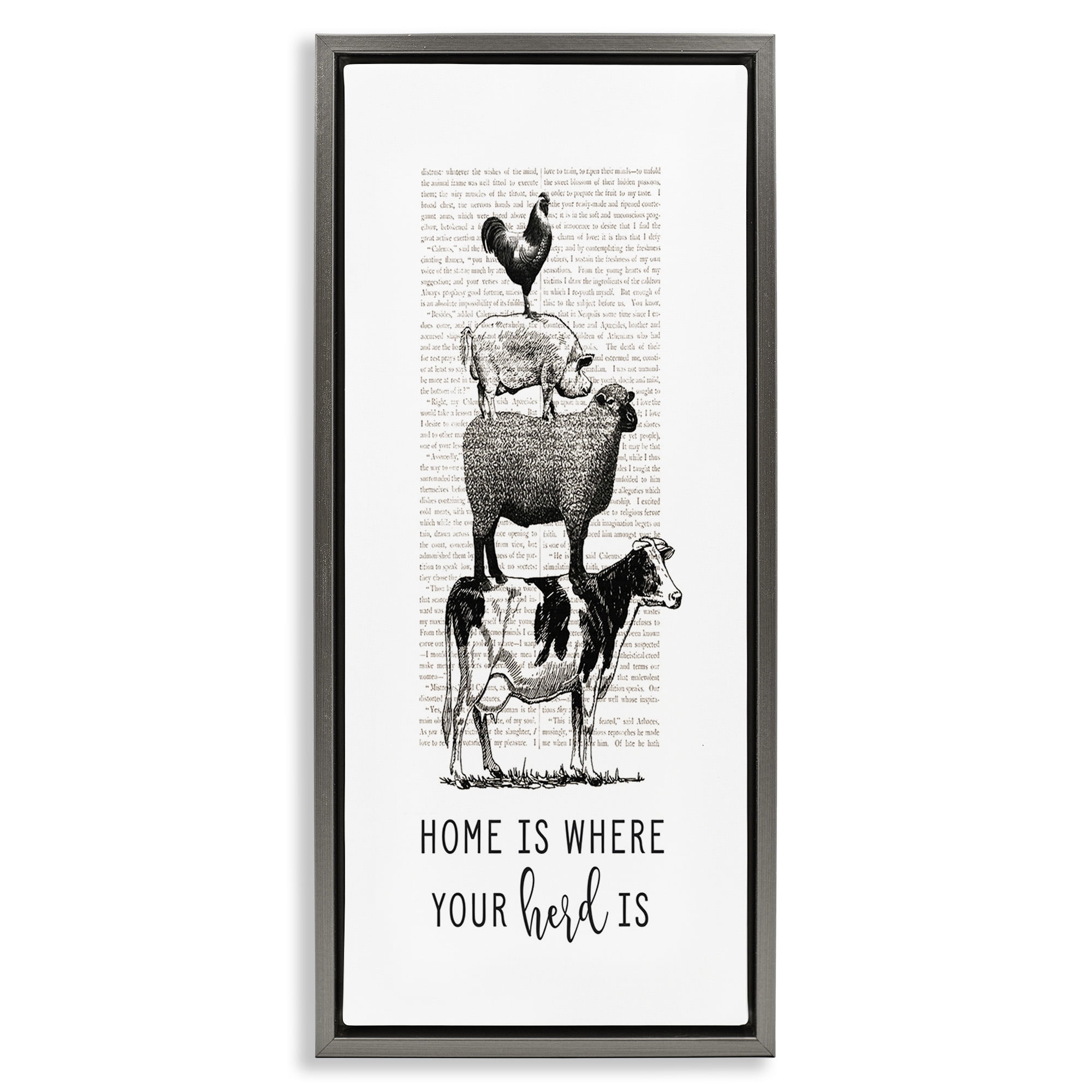 Stupell Industries Where Your Herd Family Animals Animals & Insects Painting Gray Floater Framed Canvas Art Print Wall Art, 11 x 25
