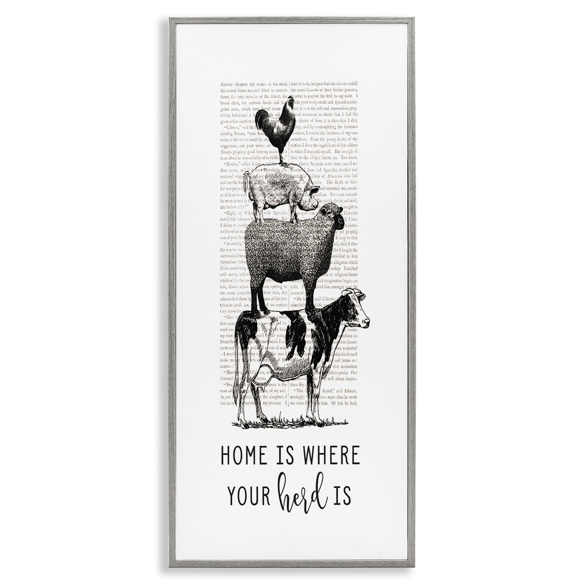 Stupell Industries Where Your Herd Family Animals Animals & Insects Painting Gray Framed Art Print Wall Art, 13 x 30