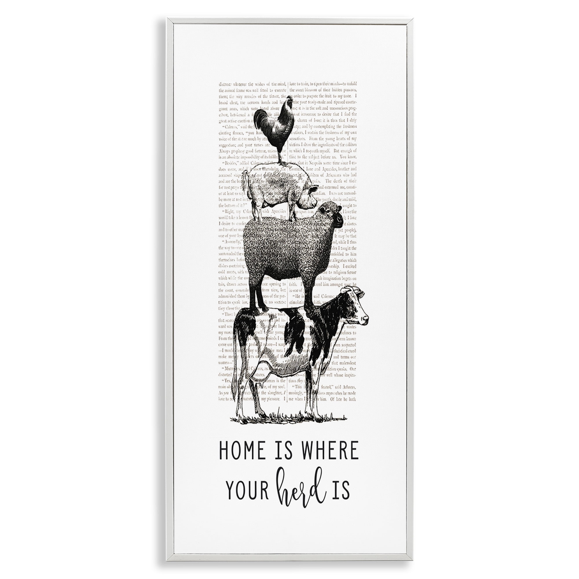 Stupell Industries Where Your Herd Family Animals Animals & Insects Painting White Framed Art Print Wall Art, 13 x 30