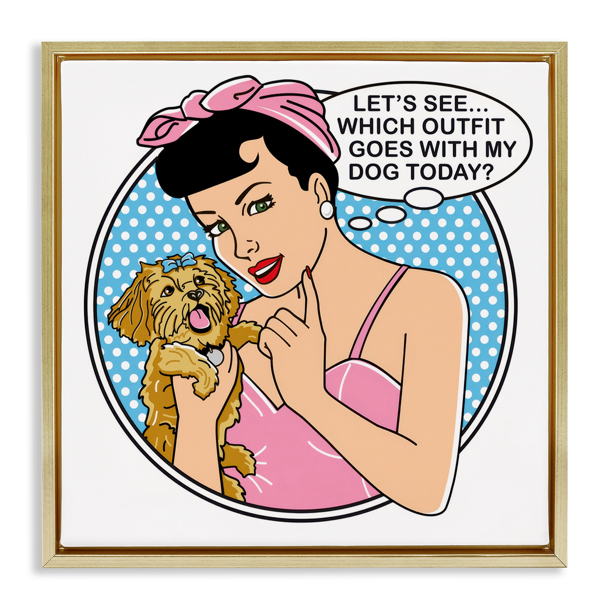 Stupell Industries Which Outfit with Dog Animals Painting Gold Floater Framed Canvas Art Print Wall Art, 18 x 18