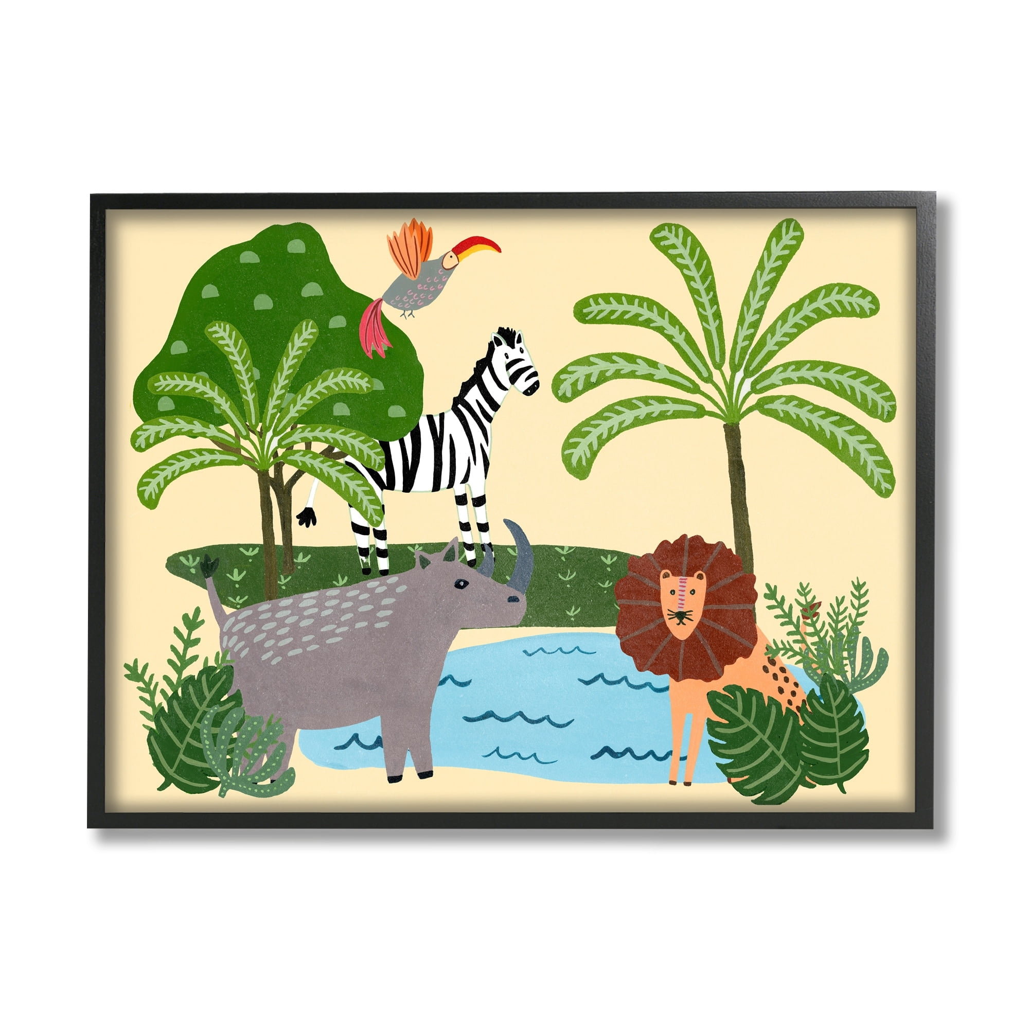 Stupell Industries Whimiscal Wild Animals Botanical Wildlife Collage Graphic Art Black Framed Art Print Wall Art, 14x11, by Regina Moore
