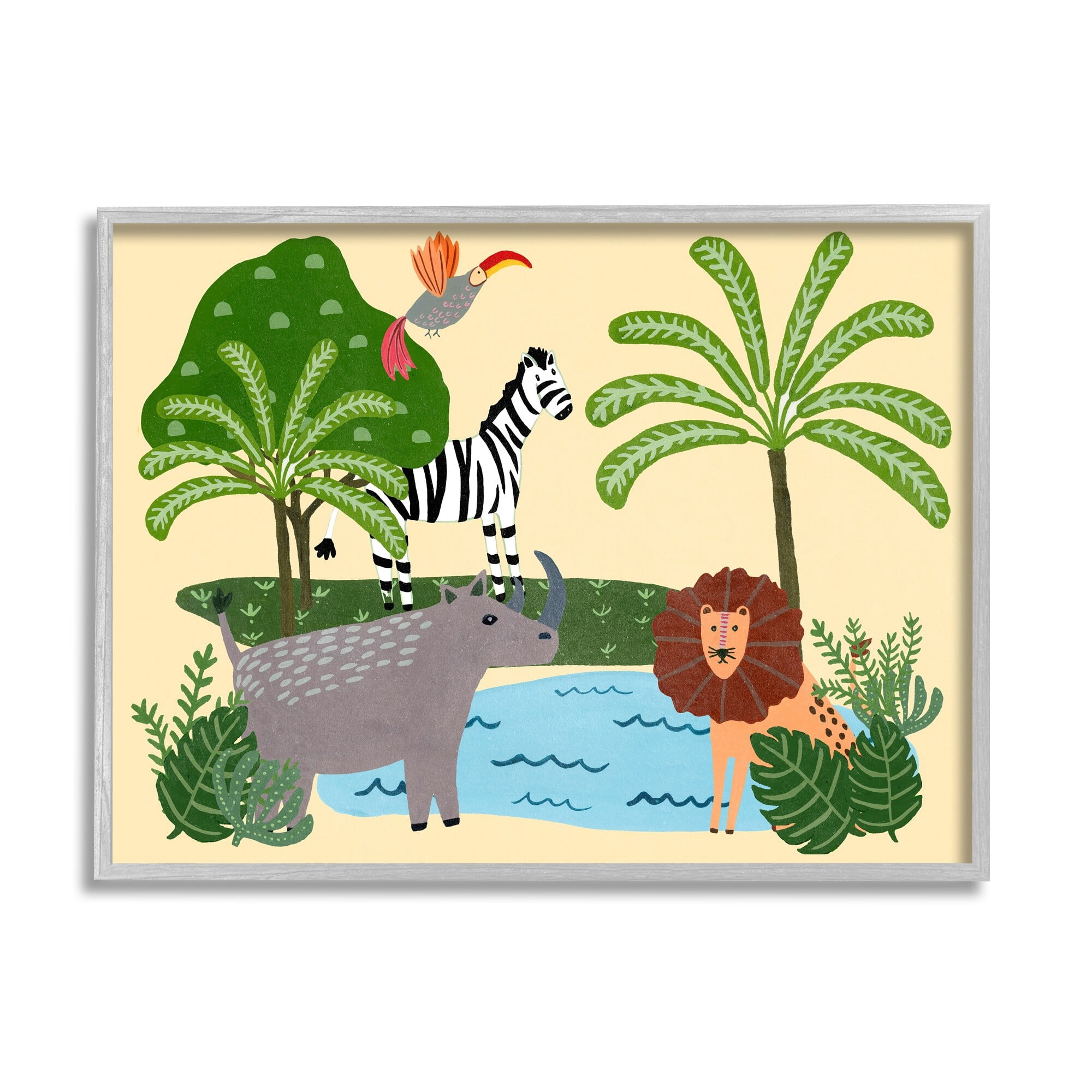 Stupell Industries Whimiscal Wild Animals Botanical Wildlife Collage Graphic Art Gray Framed Art Print Wall Art, 20x16, by Regina Moore