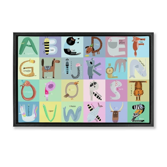 Stupell Industries Whimsical Animal Alphabet Black Framed Floater Canvas Wall Art design by Carla Daly, 21 x 31