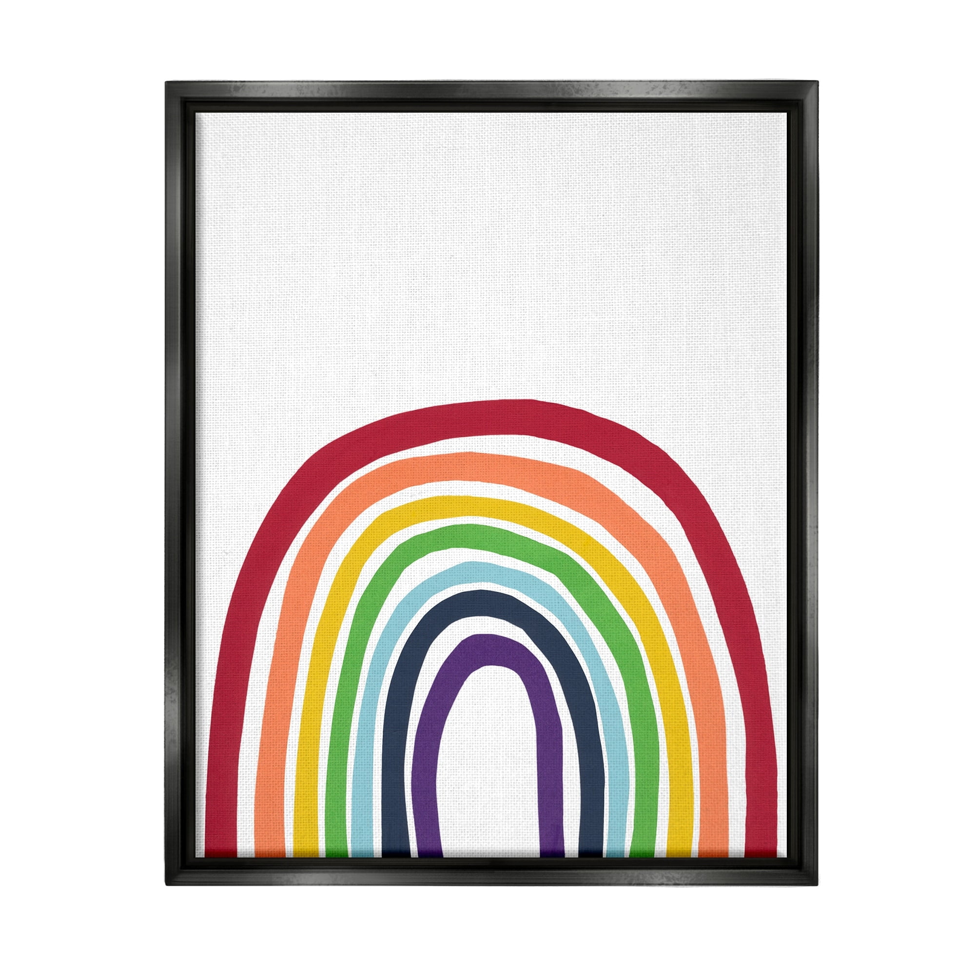 Stupell Industries Whimsical Asymmetrical Rainbow Stripes Modern Kids Design Graphic Art Jet Black Floating Framed Canvas Print Wall Art, Design by Bronwyn Baker